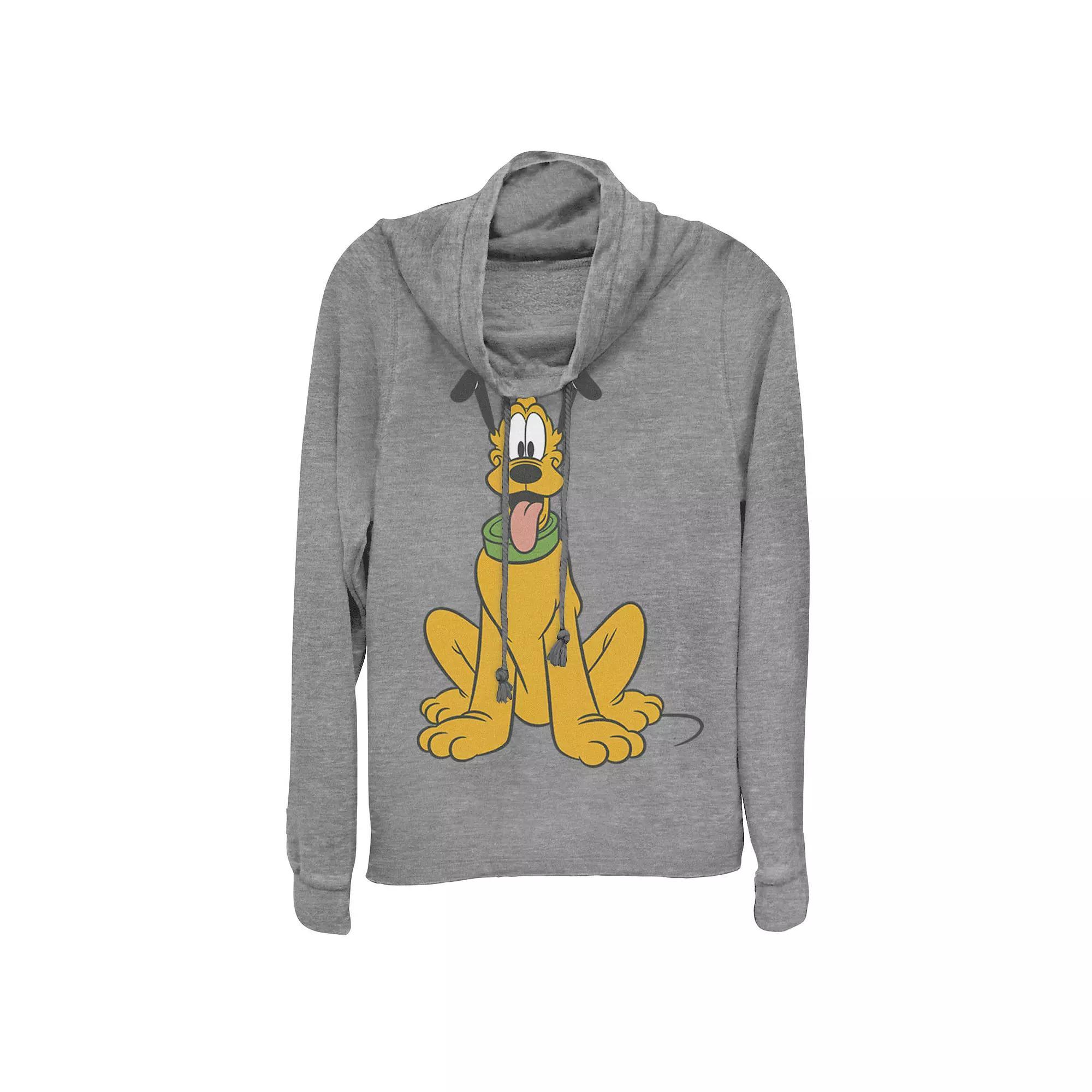 Disney's Mickey Mouse Juniors' Pluto The Dog Cowlneck Graphic Lightweight Long Sleeve, Girl's, Size: XL, Gray Grey Product Image