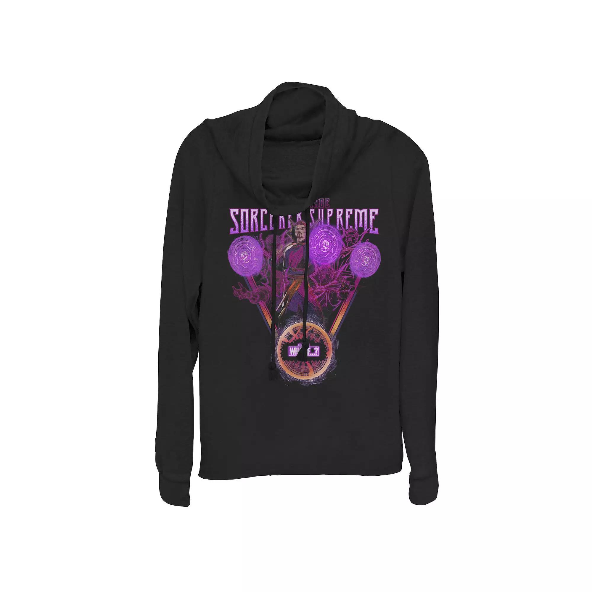 Juniors' Marvel What If Doctor Strange Sorcerer Supreme Poster Cowlneck Graphic Lightweight Long Sleeve, Girl's, Size: Large, Black Product Image