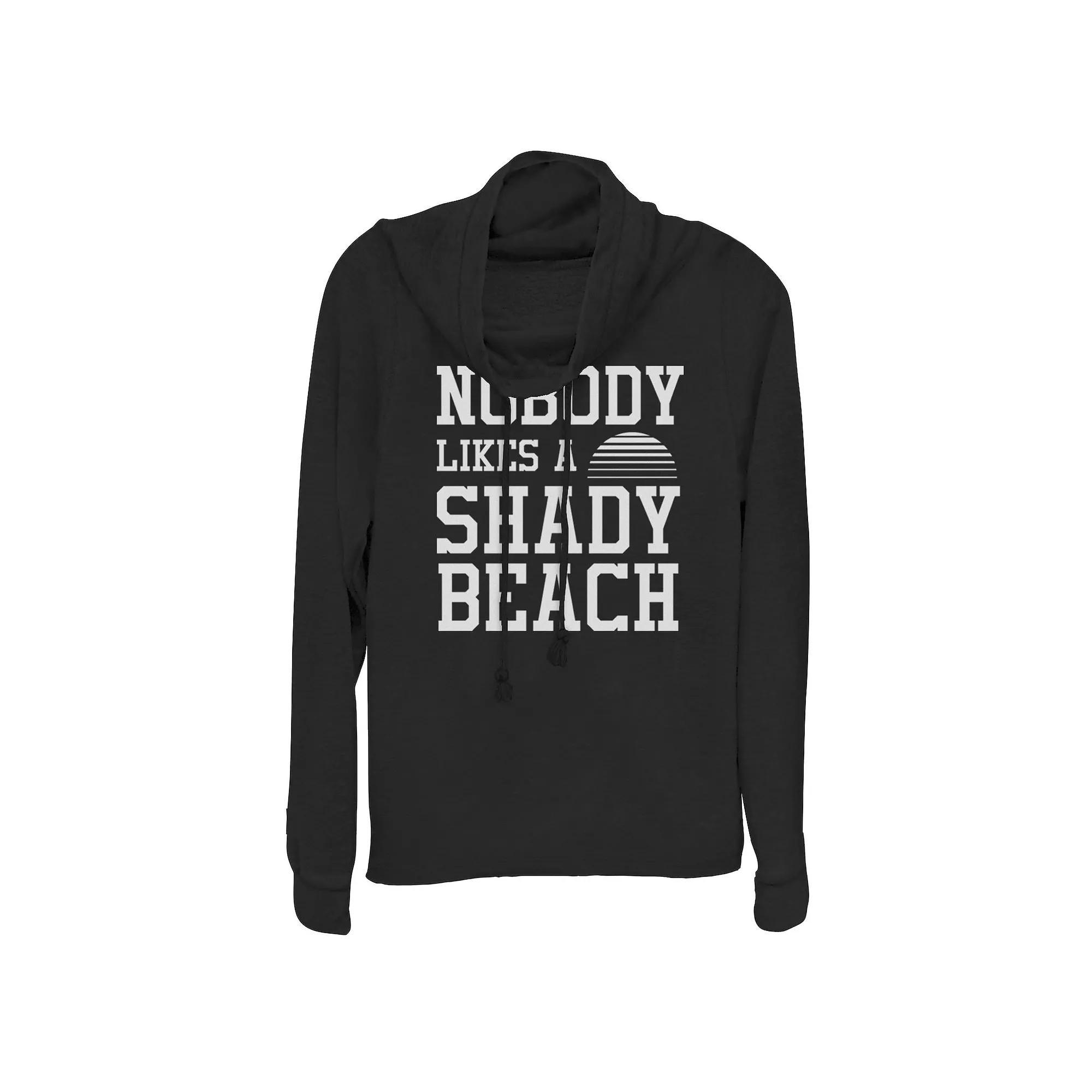 Juniors' Nobody Likes A Shady Beach Cowlneck Graphic Lightweight Long Sleeve, Girl's, Size: Large, Black Product Image