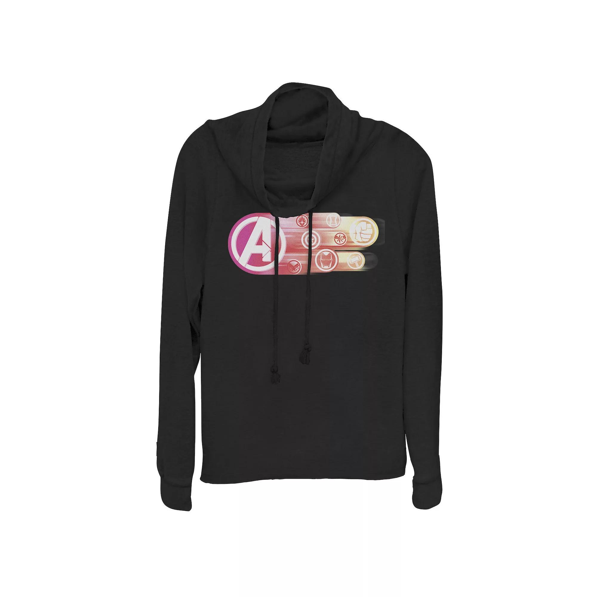 Juniors' Marvel Avengers: Endgame Team Symbols Avenger Color Fade Cowlneck Graphic Lightweight Long Sleeve, Girl's, Size: XXL, Black Product Image
