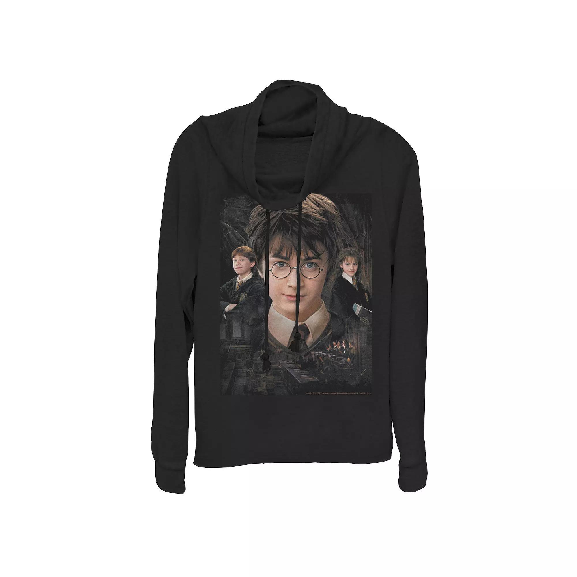 Juniors' Harry Potter Chamber Of Secrets Ron & Hermione Graphic Cowlneck Graphic Lightweight Long Sleeve, Girl's, Size: Large, Black Product Image