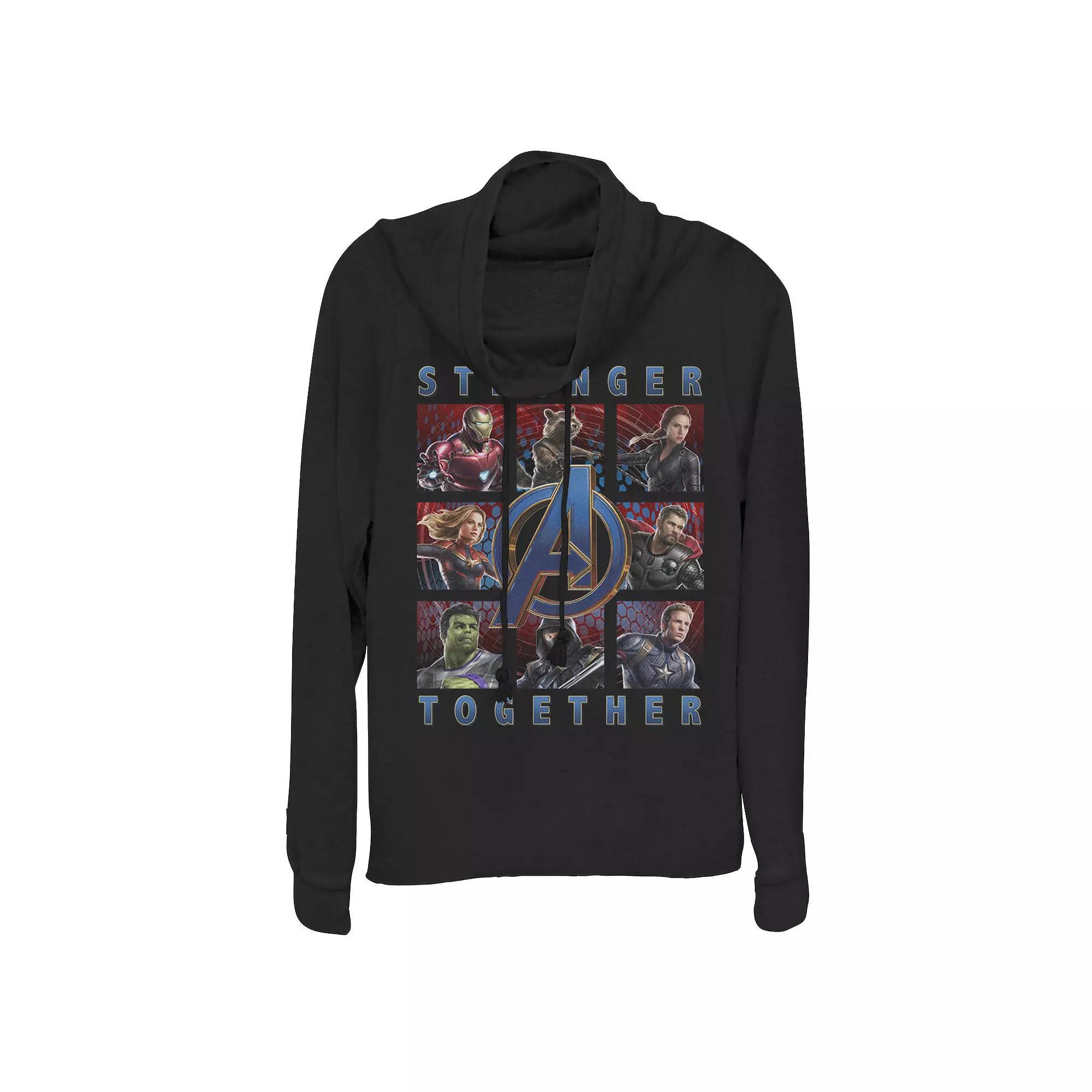 Juniors' Marvel Avengers: Endgame Stronger Together Panel Cowlneck Graphic Lightweight Long Sleeve, Girl's, Size: XS, Black Product Image