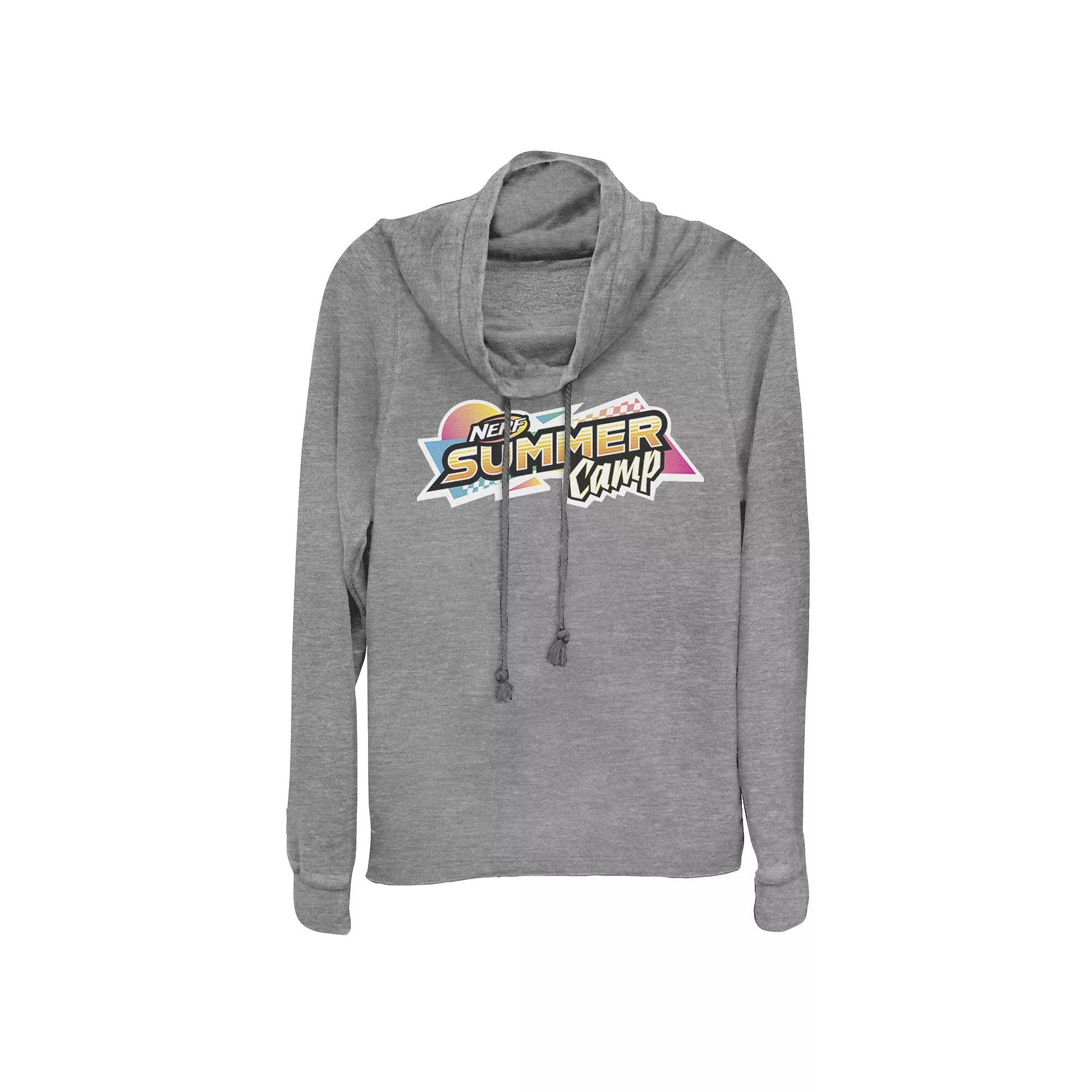 Juniors' Nerf Summer Camp 90's Style Logo Cowlneck Graphic Lightweight Long Sleeve, Girl's, Size: 4XL, Gray Grey Product Image