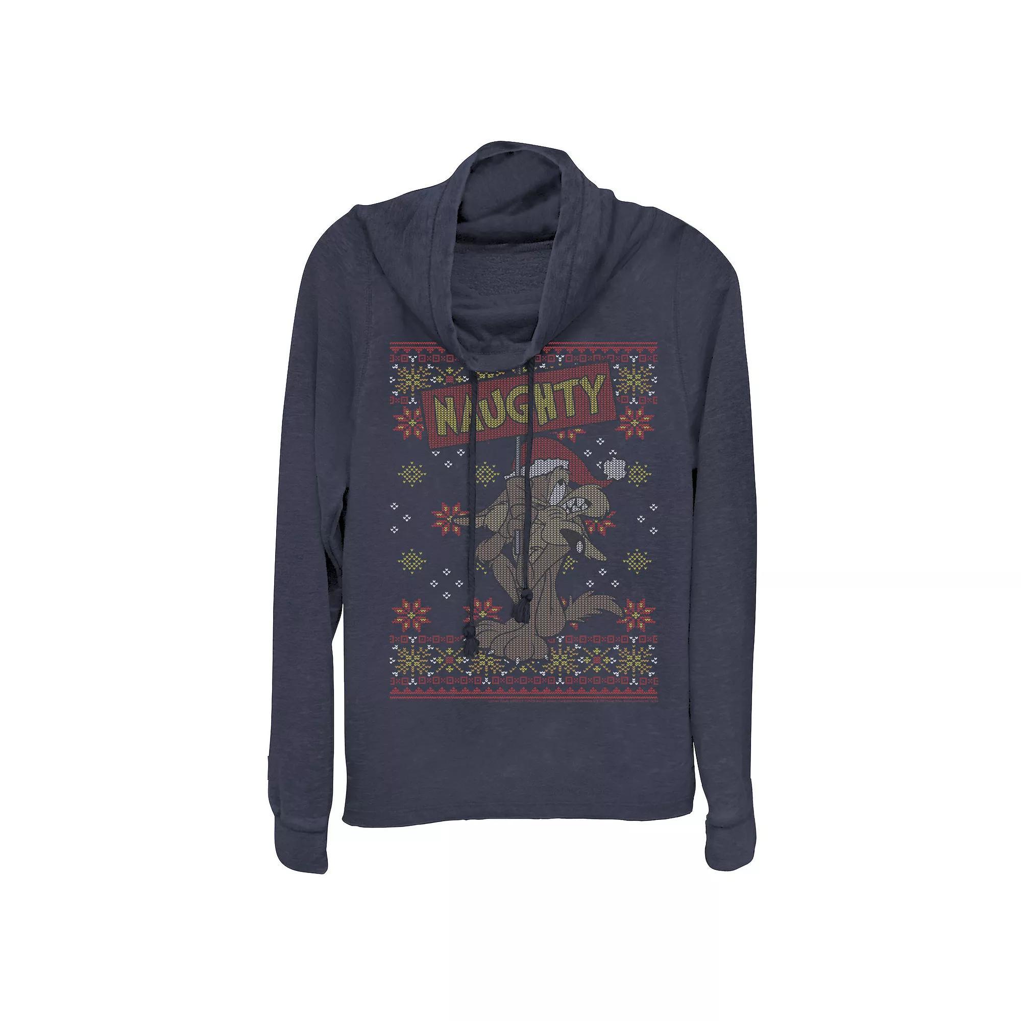 Juniors' Marvel Black Widow Lockup Cowlneck Graphic Lightweight Long Sleeve, Girl's, Size: XL, Blue Product Image