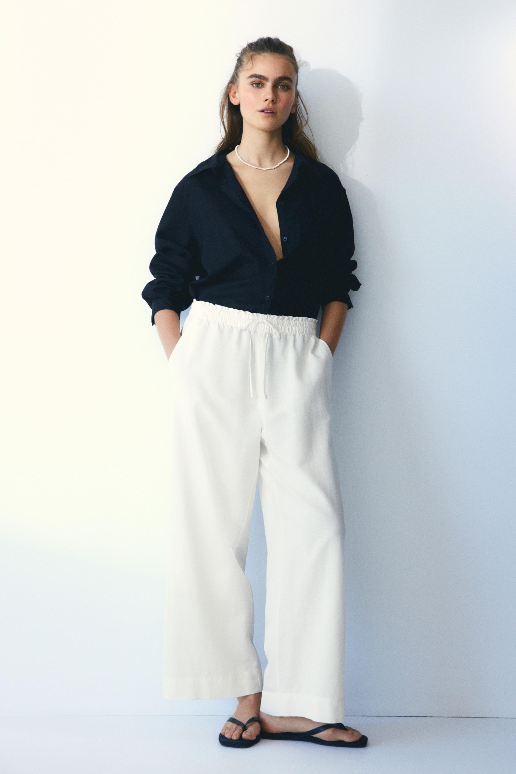 Linen-Blend Crop Pants Product Image