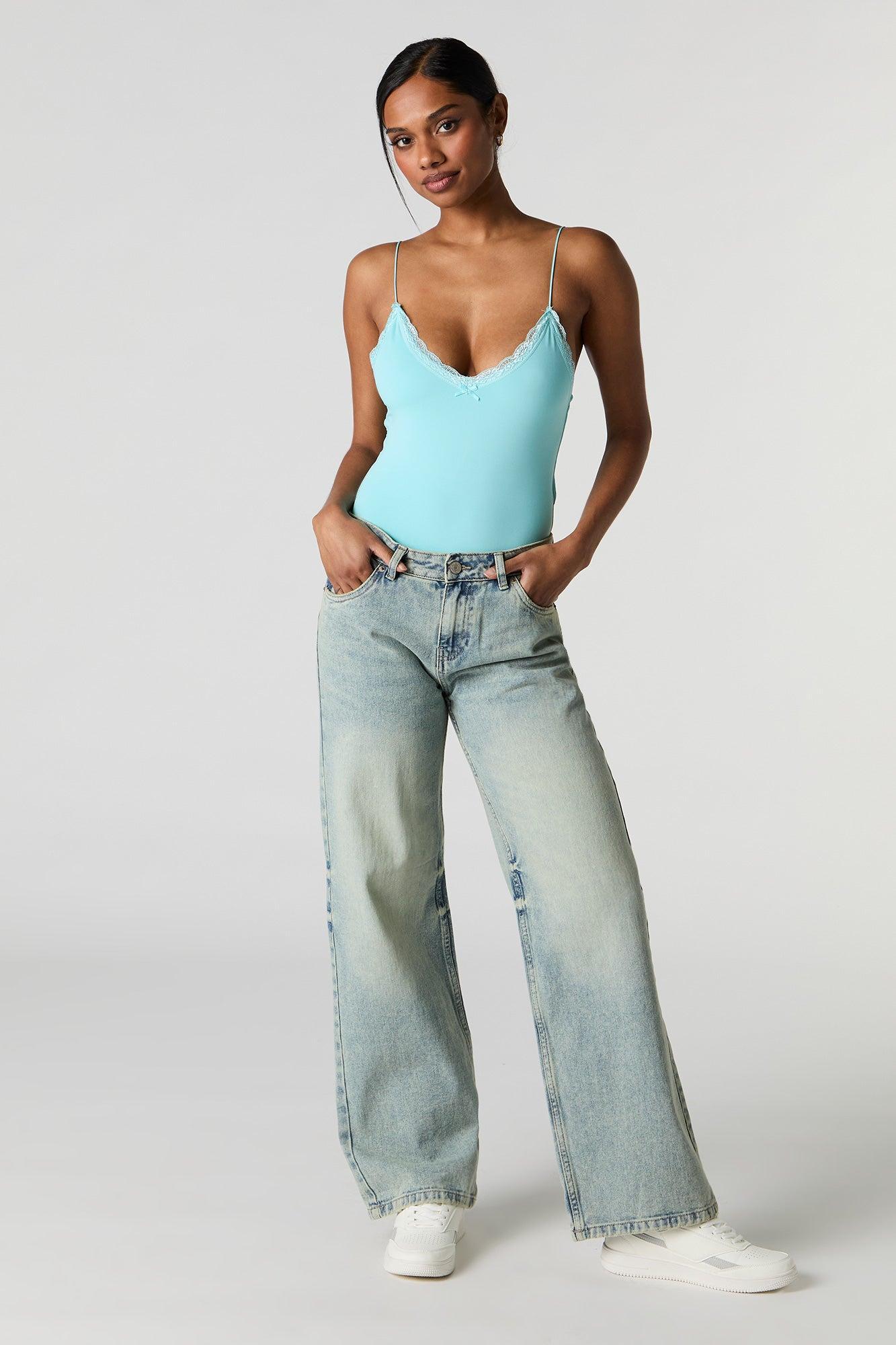 Contour V-Neck Lace Trim Bodysuit Female Product Image