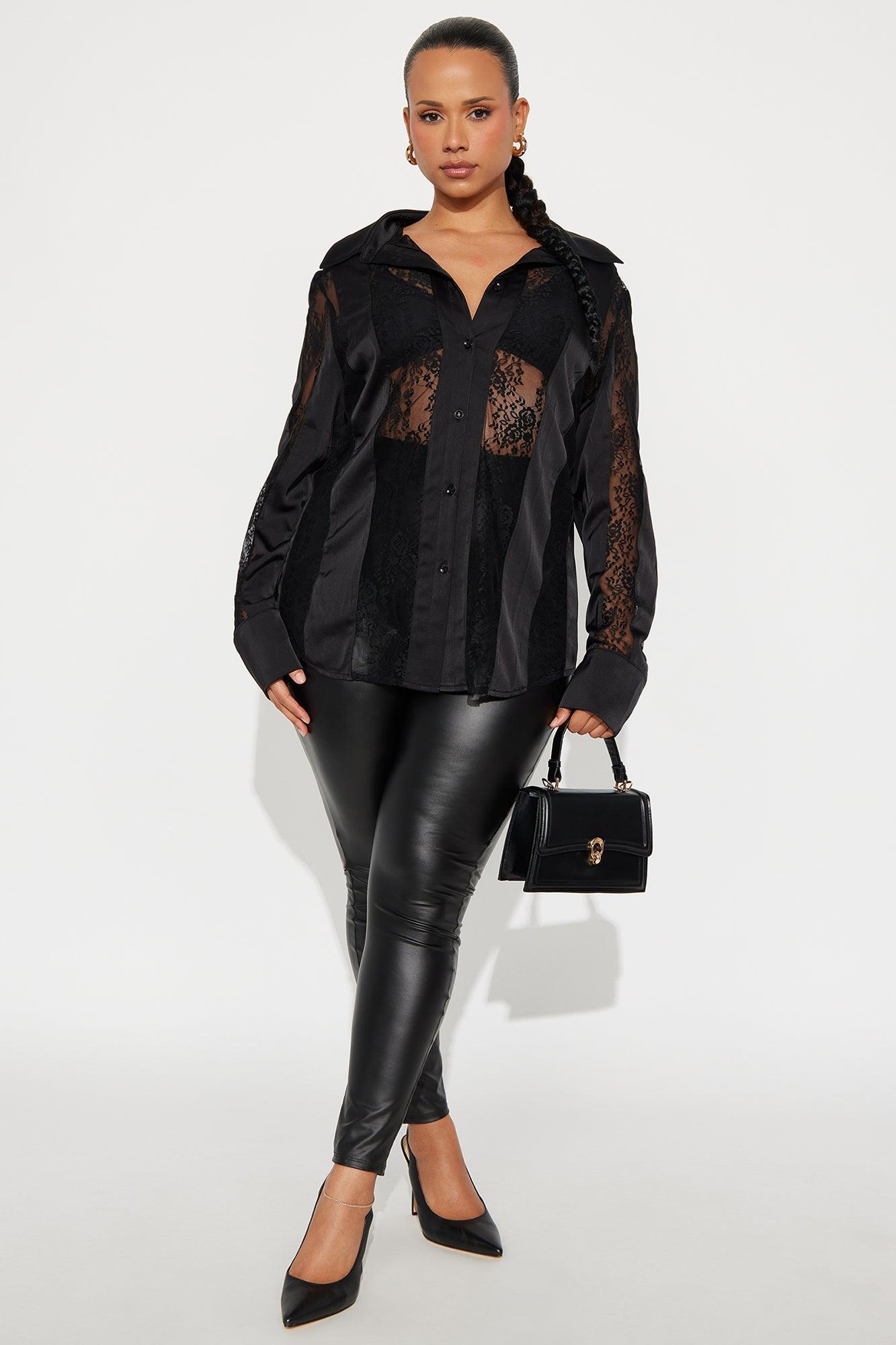 Lace Whispers Satin Shirt - Black Product Image
