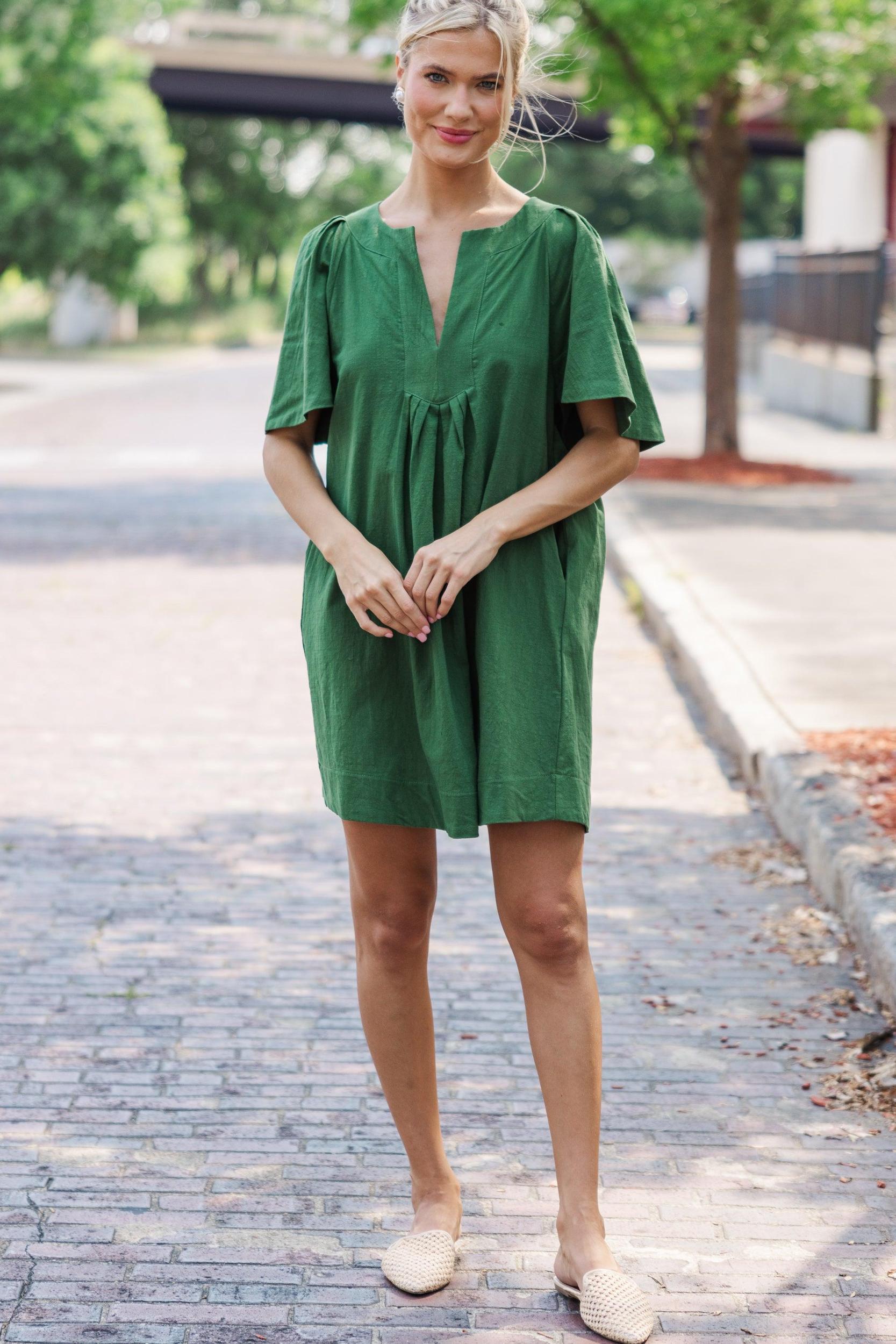 Just A Theory Emerald Green Cotton Dress Female Product Image