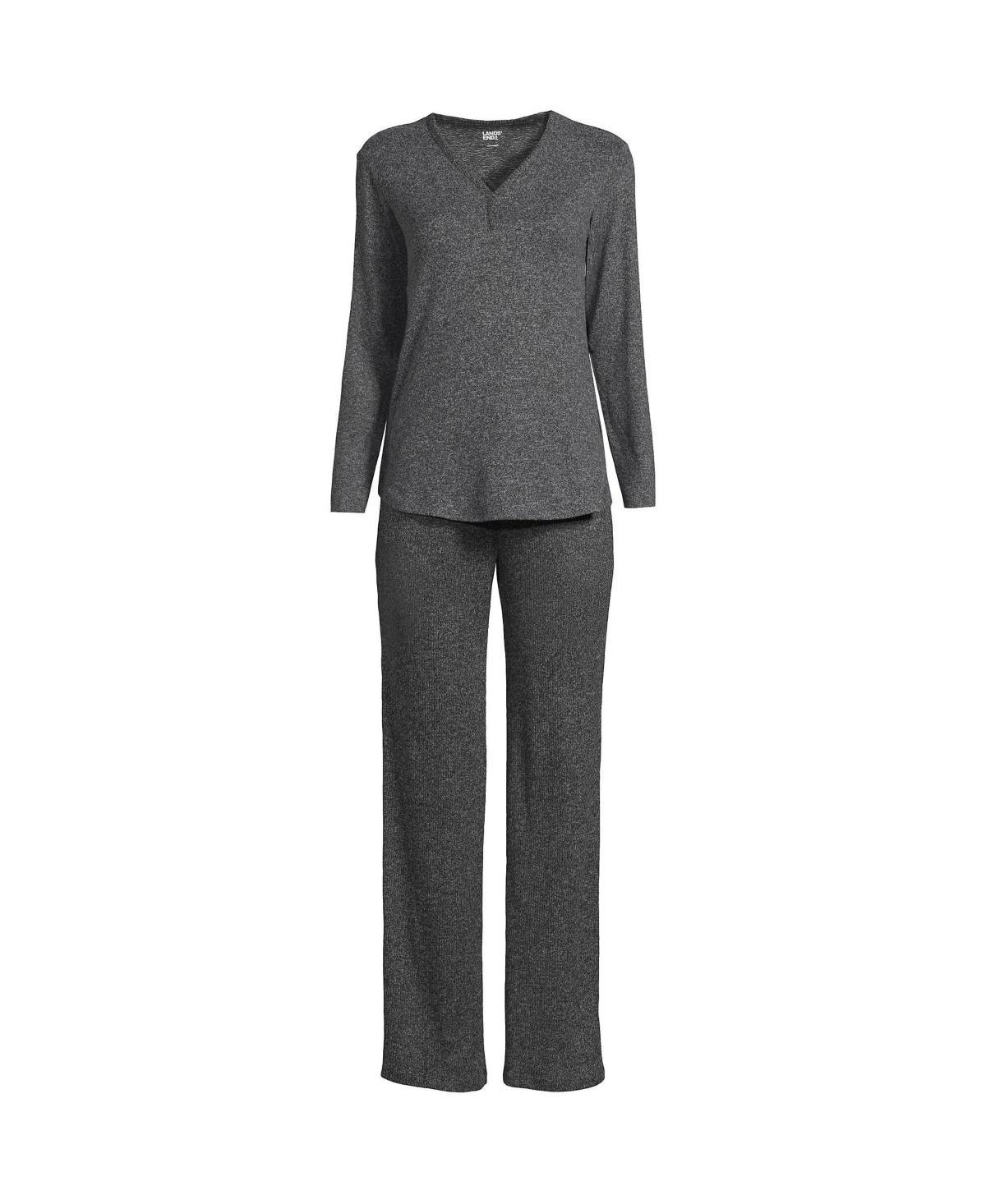 Womens Lands End Cozy Long Sleeve Pajama Top & Pajama Pants Sleep Set Blue Classic Floral Product Image
