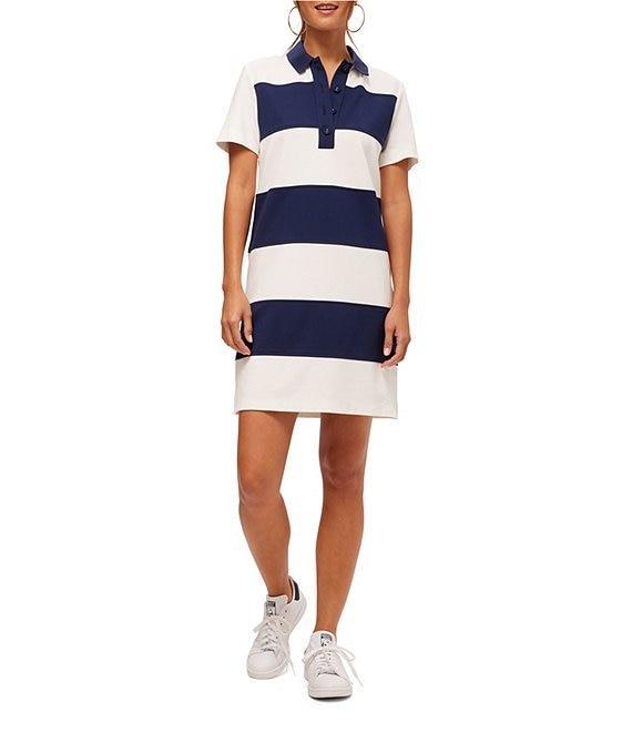 Trina Turk Conners Cozy Ponte Stripe Point Collar Short Sleeve Dress Product Image