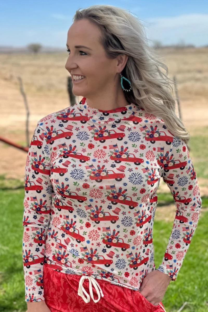 Sterling Kreek Freedom & Fireworks Mesh Top Product Image