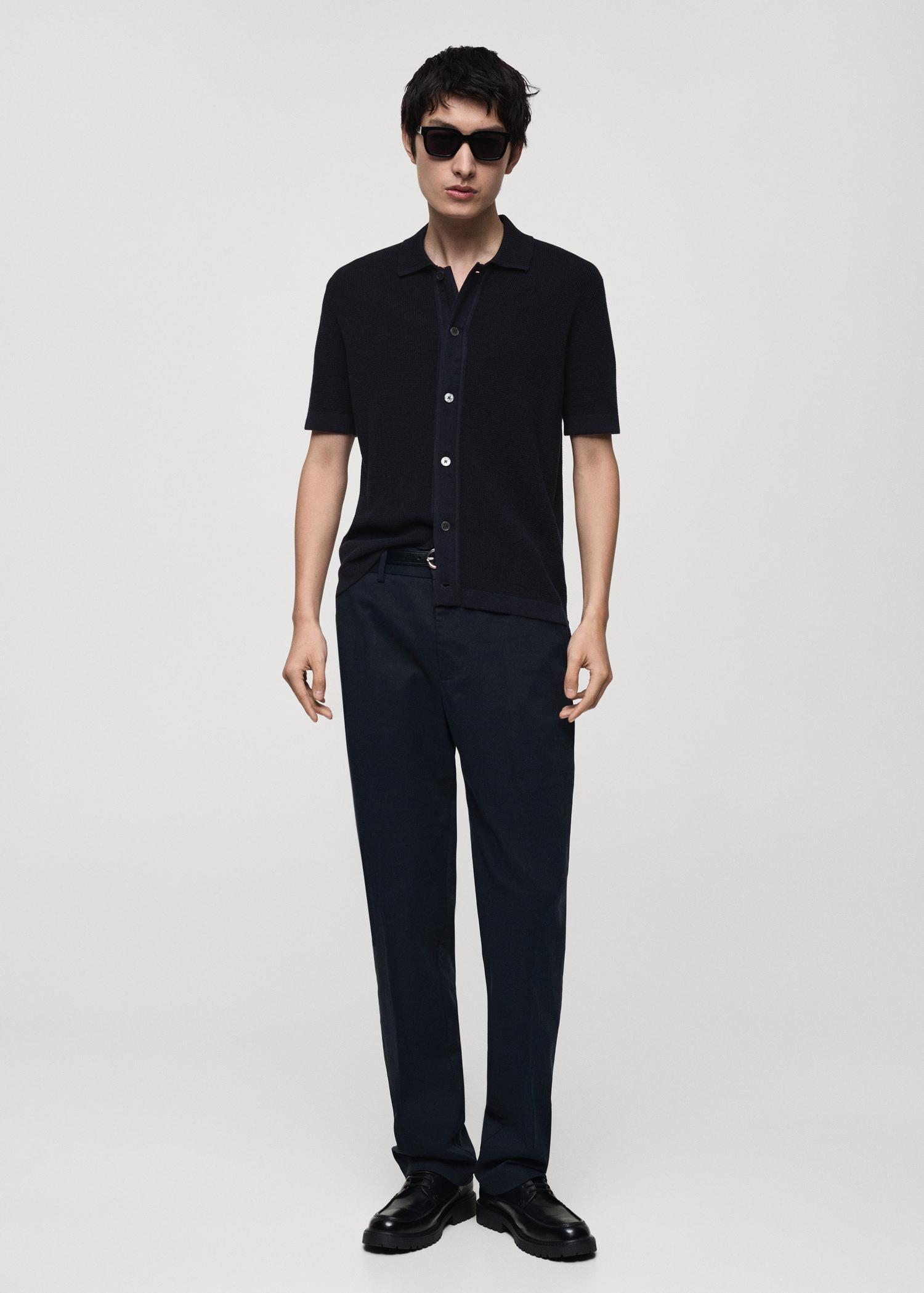 100% cotton knitted polo structure - Men | MANGO USA Product Image