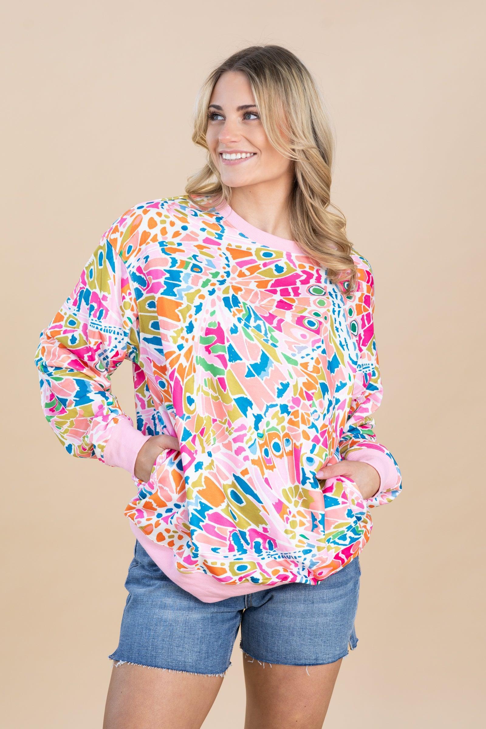 Pink Abstract Printed Drop Shoulder Sweatshirt Product Image
