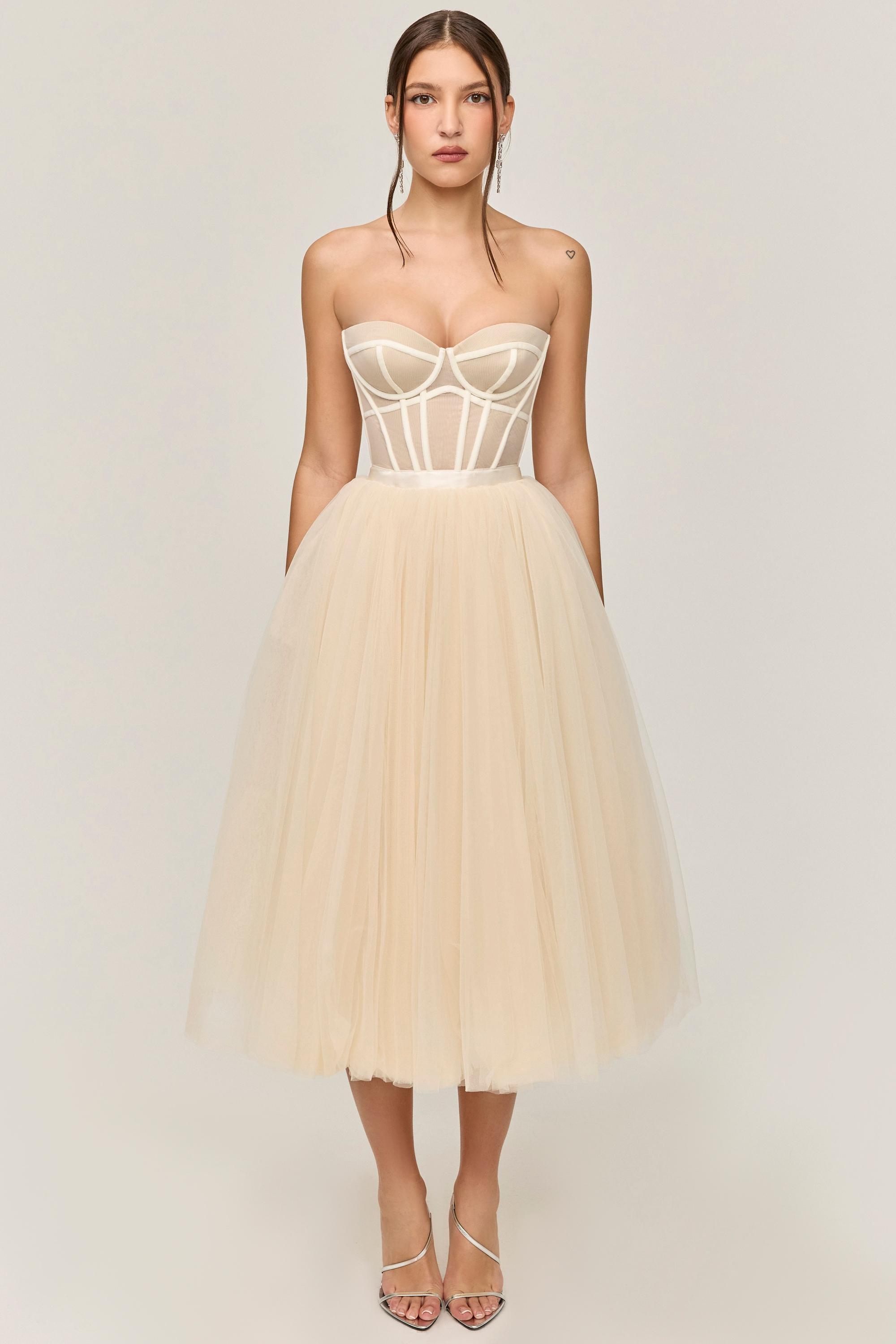 Darling Vintage Cream Tulle Midi Dress Product Image