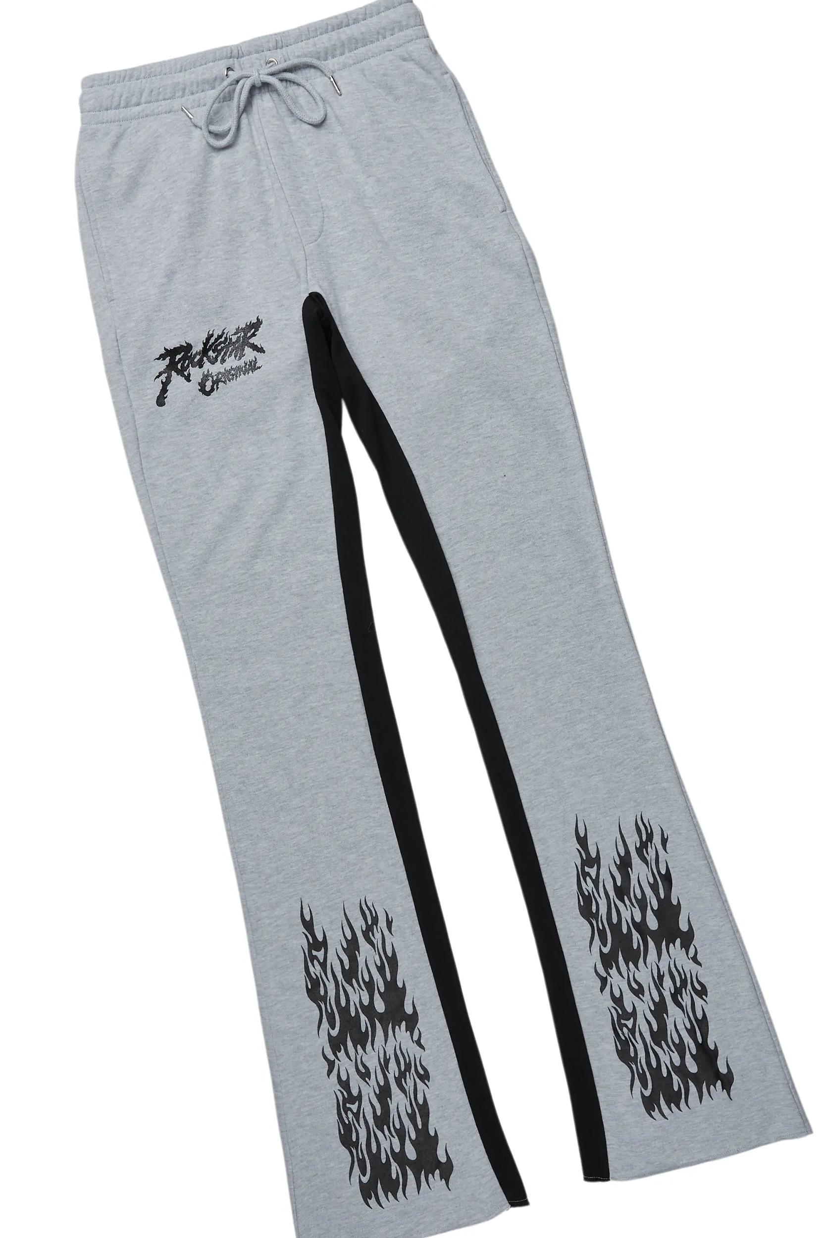 Bubble White/Grey Long Sleeve T-Shirt/Baggy Pant Set Male Product Image