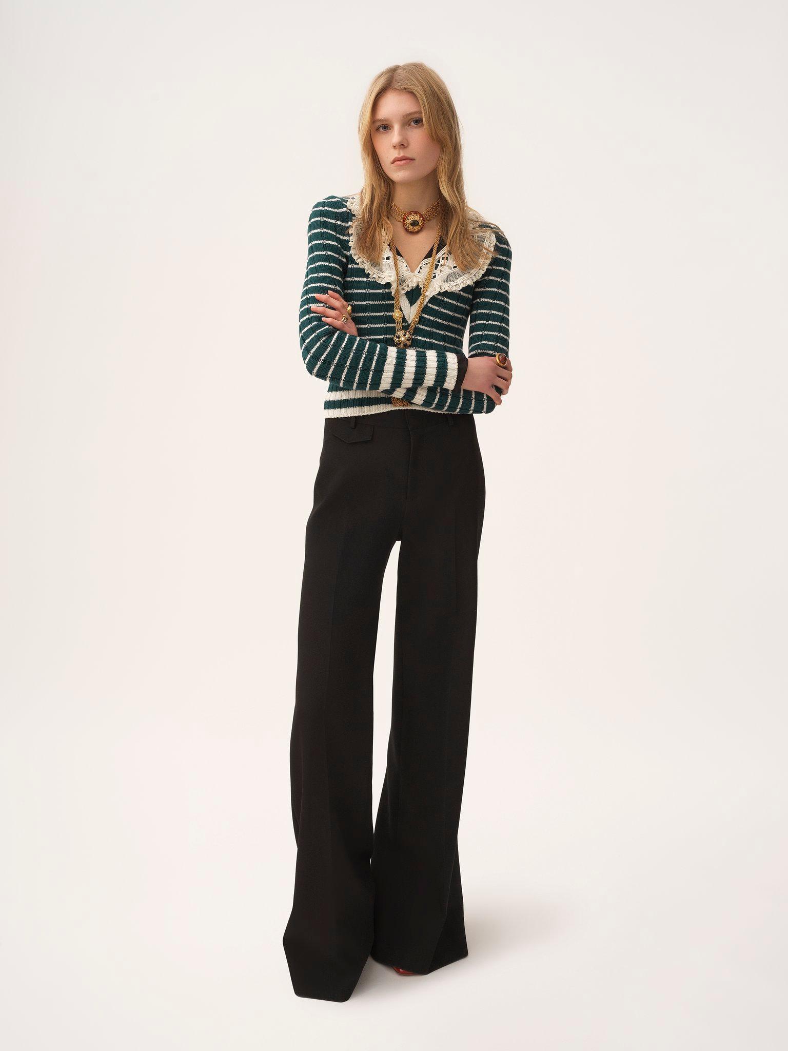 V-neck fitted sweater in a merino wool knit Product Image