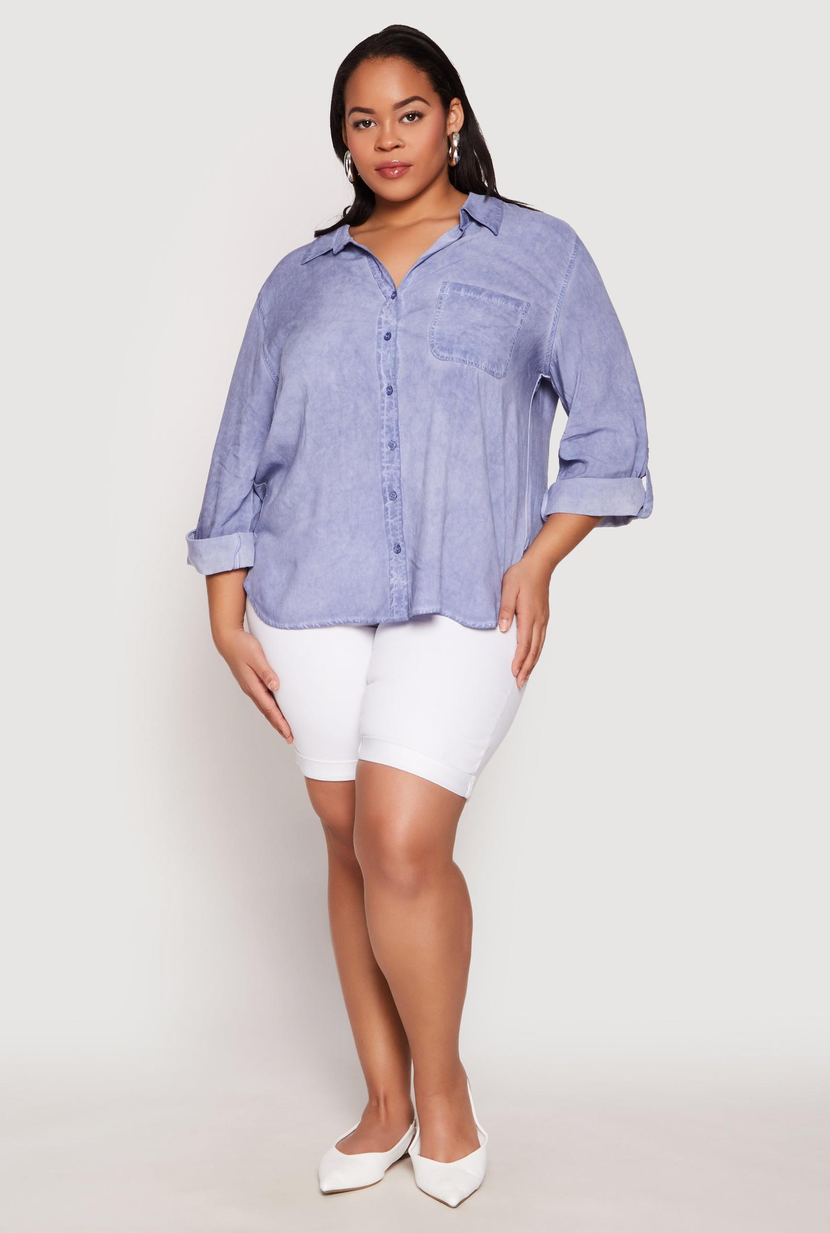 Womens Plus Size Acid Wash Button Front Shirt Product Image