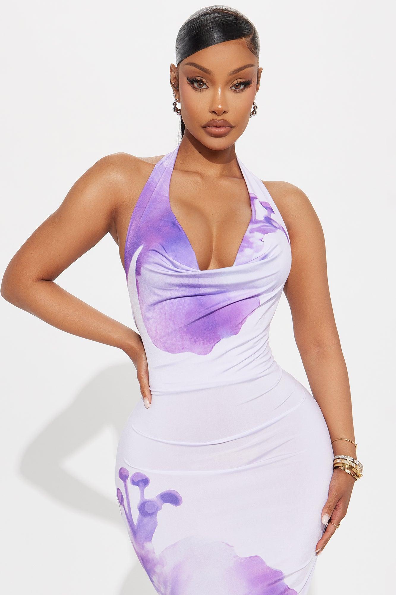 Vanessa Floral Backless Maxi Dress - Purple/combo Product Image