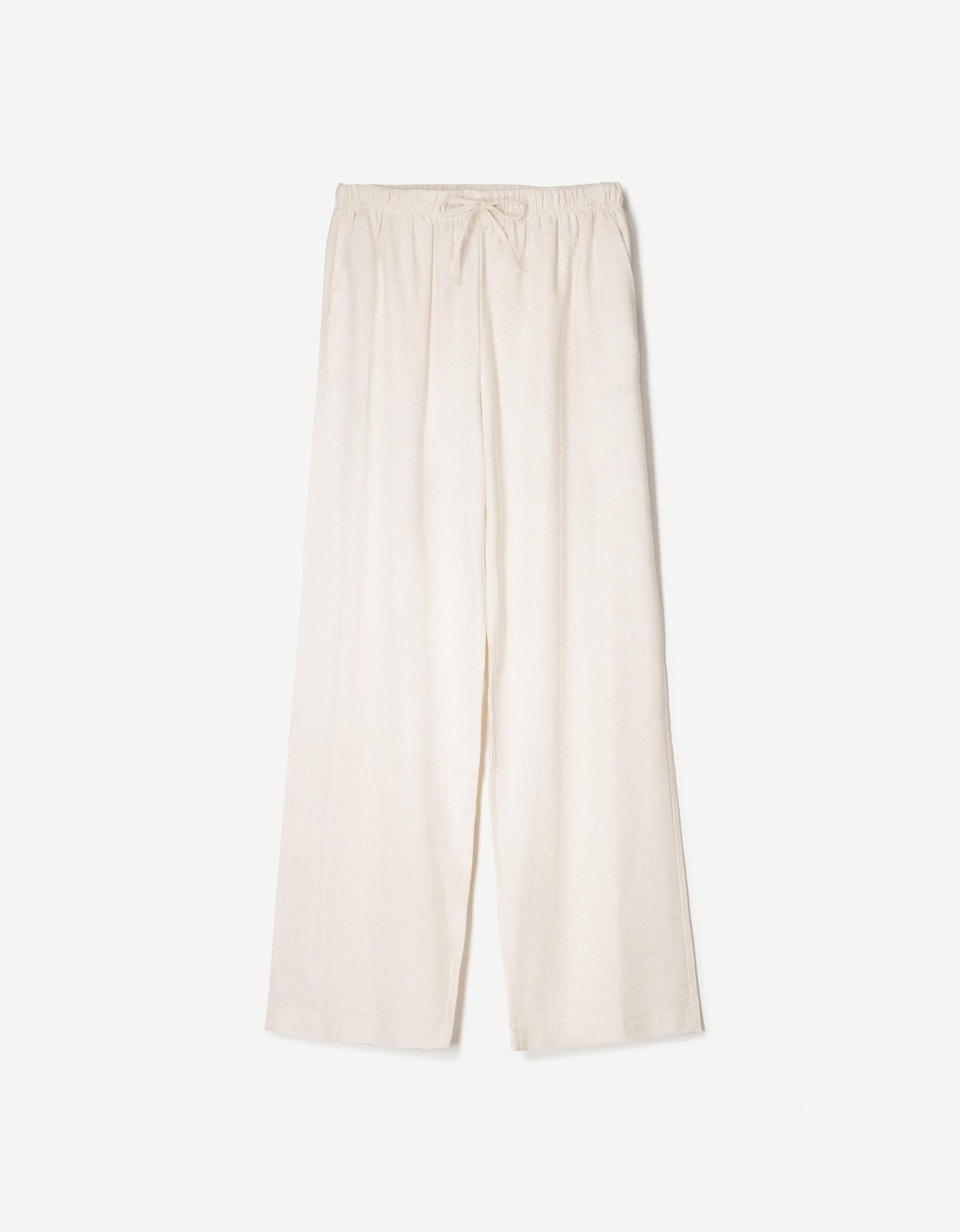 Linen blend pants with an elastic waistband Product Image