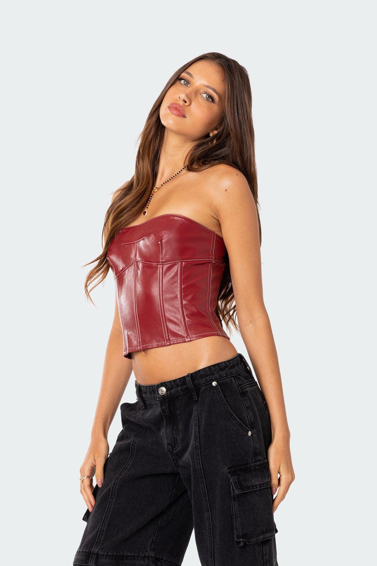 Moss Faux Leather Lace Up Corset Product Image