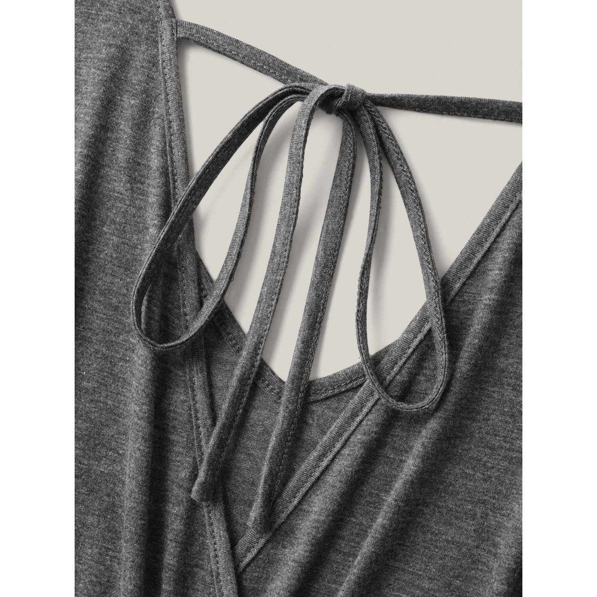 Plus Size DimGray Pleated Waist Pockets Wide-Leg Jumpsuit Women Cap Sleeve V-neck Everyday-Casual Loose Jumpsuits BloomChic 14-16/1X Product Image