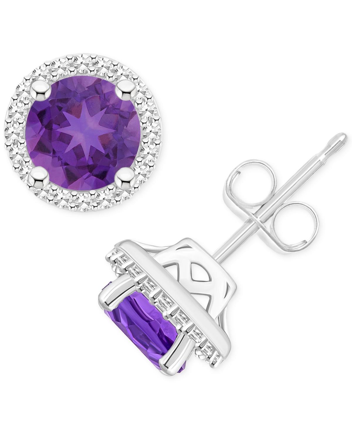 Celebration Gems Sterling Silver Gemstone & 1/5 Carat T.W. Diamond 6mm Halo Stud Earrings, Women's, Blue Topaz Product Image