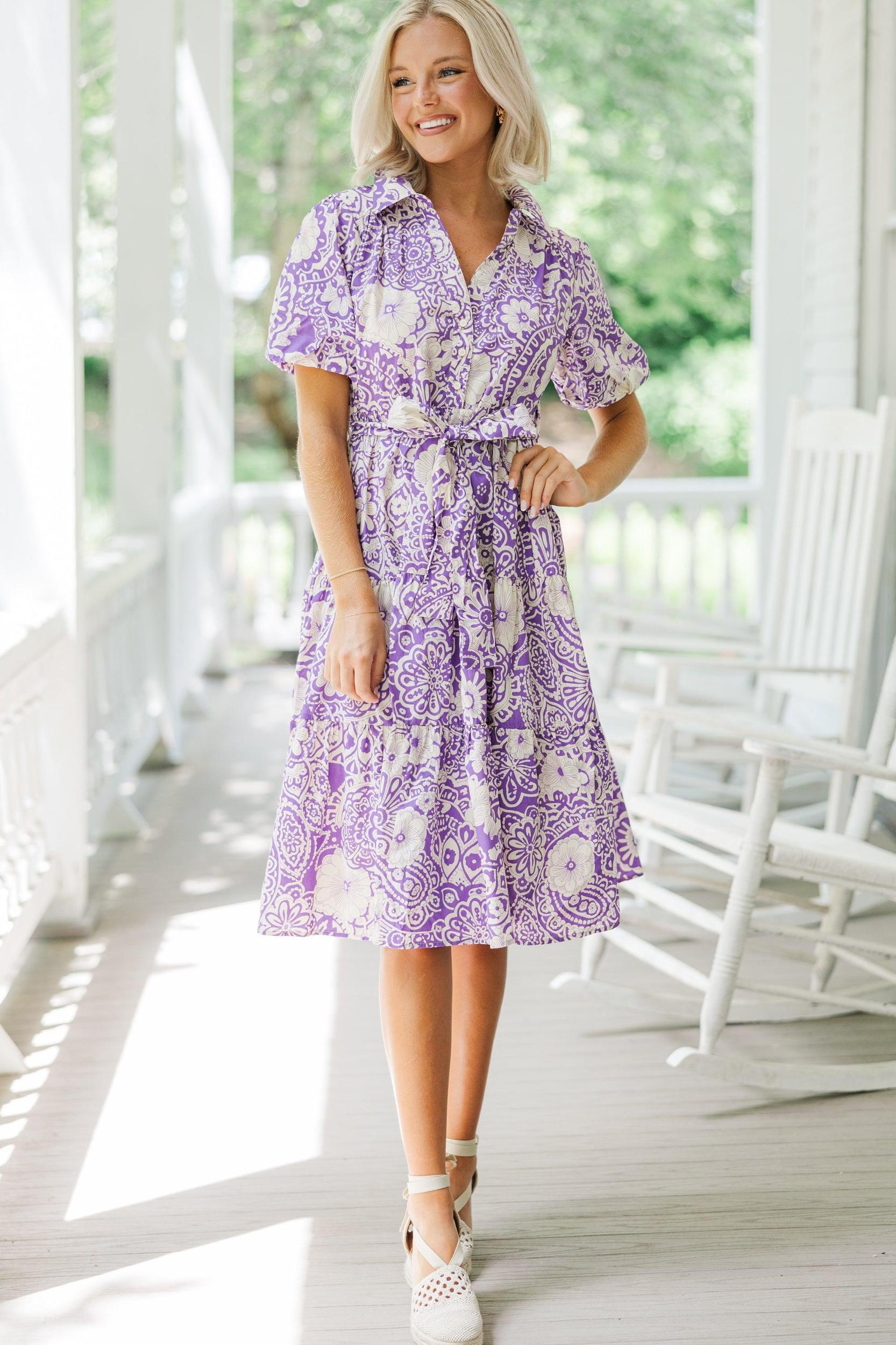 There You Go Lavender Purple Floral Midi Dress Female Product Image