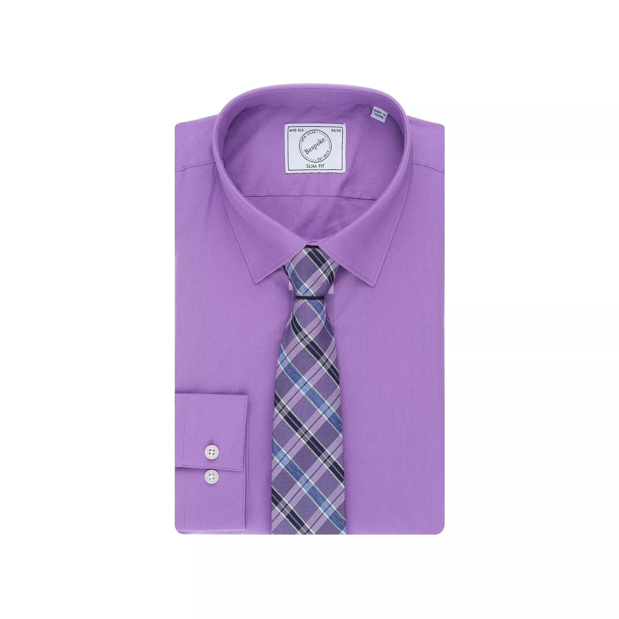 Men's Bespoke Slim-Fit Dress Shirt & Tie Set, Size: XL-34/35, Purple Product Image