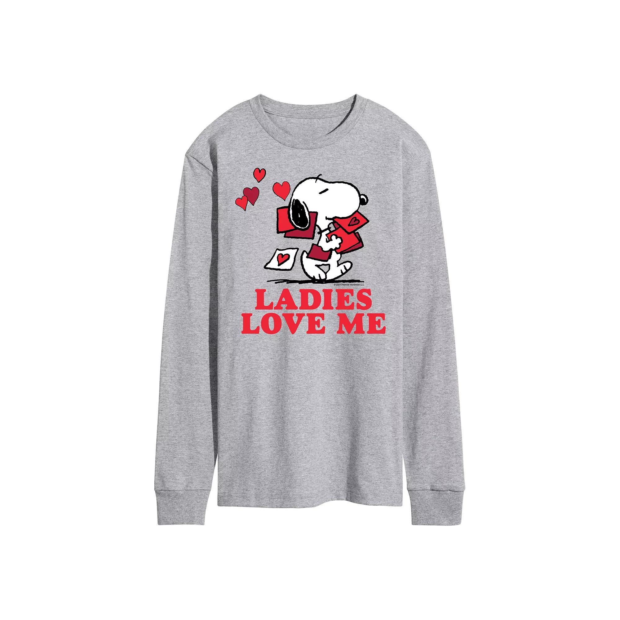 Mens Peanuts Ladies Love Me Long Sleeve Tee Grey Product Image
