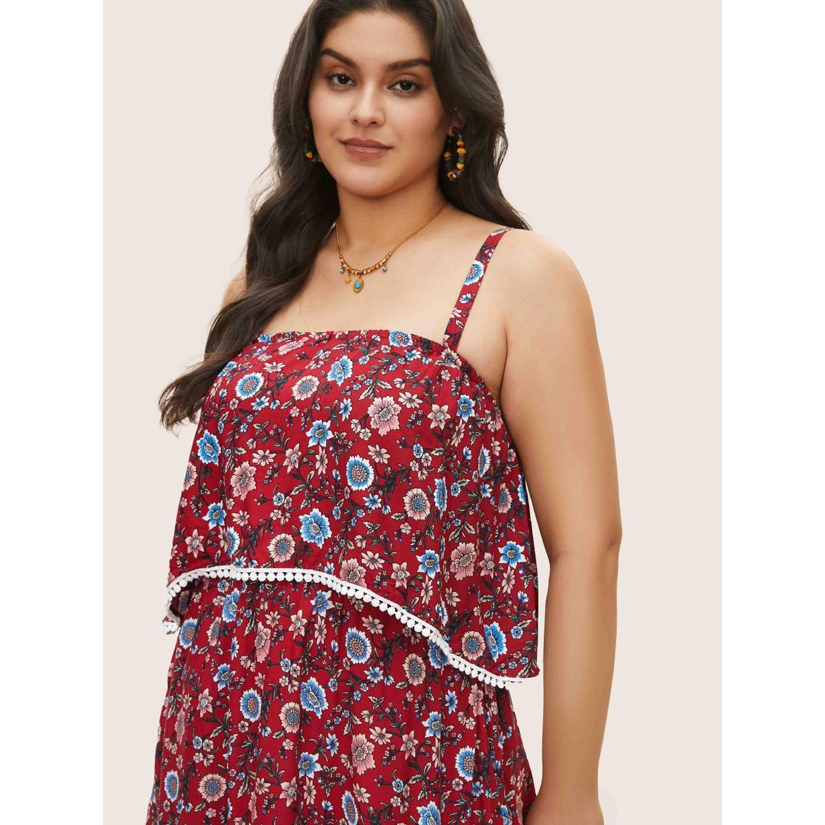 Plus Size Bandana Print Spaghetti Strap Pocket Ruffles Asymmetrical Hem Maxi Dress Scarlet Women Resort Non Non Sleeveless Curvy Long Dress BloomChic 28/5X Product Image