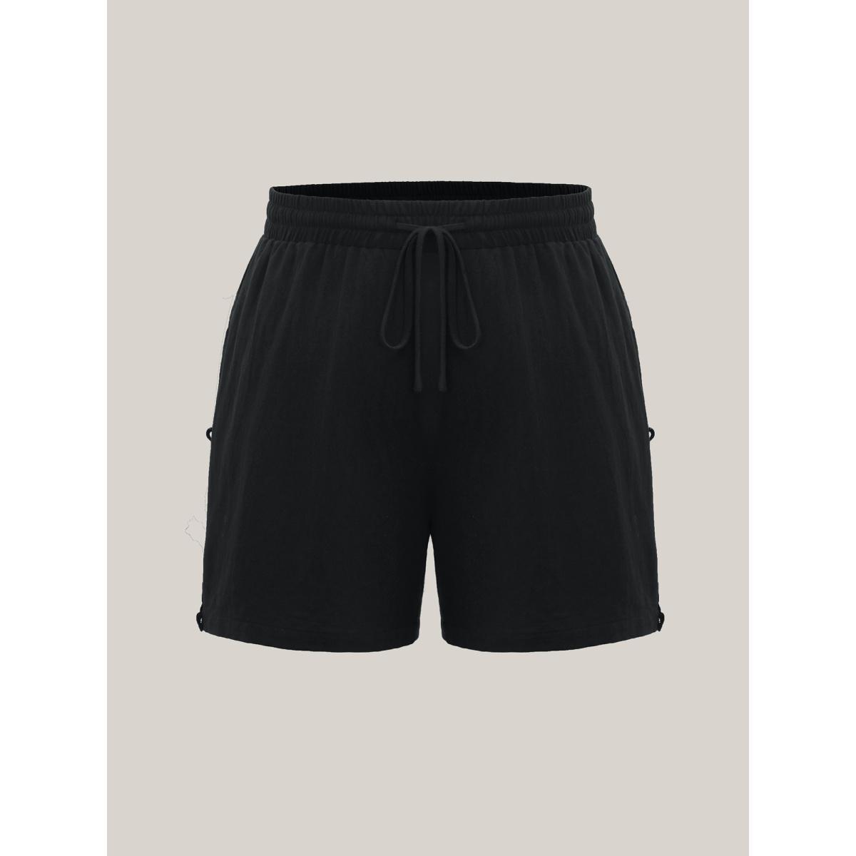 Plus Size Lace Trim Waist Drawstring Shorts Women Black Vacation Shorts BloomChic 22-24/3X Product Image