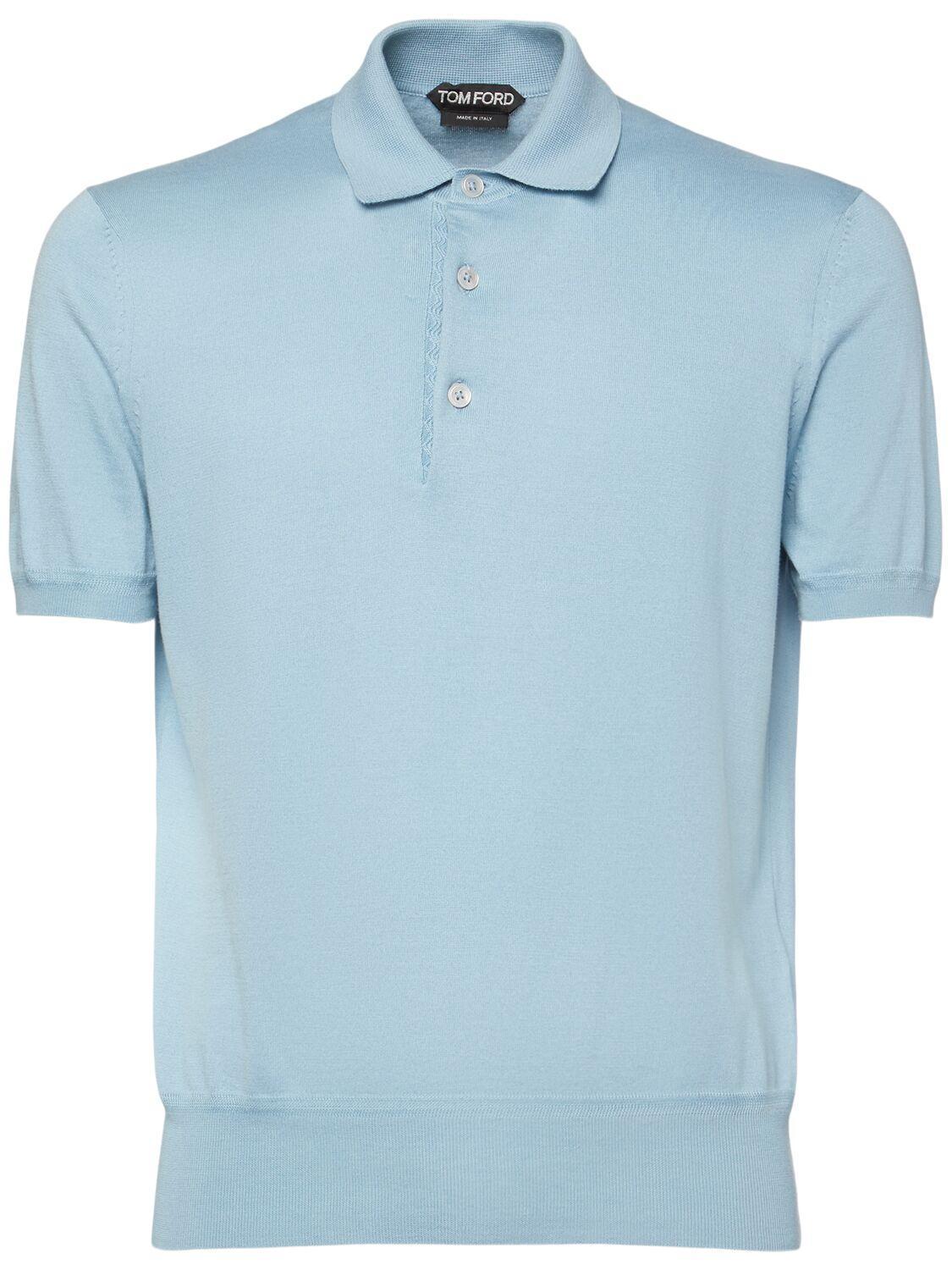 TOM FORD Mens Short-sleeve Regular-fit Cotton Polo Shirt Lapis Product Image