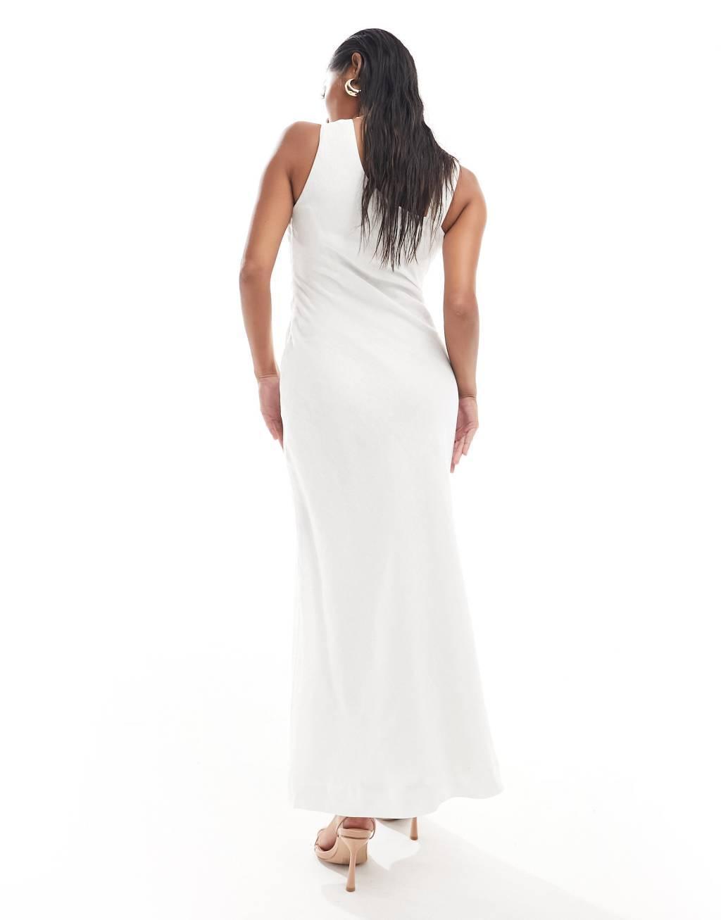 Ever New Petite linen asymmetrical midi dress in white Product Image