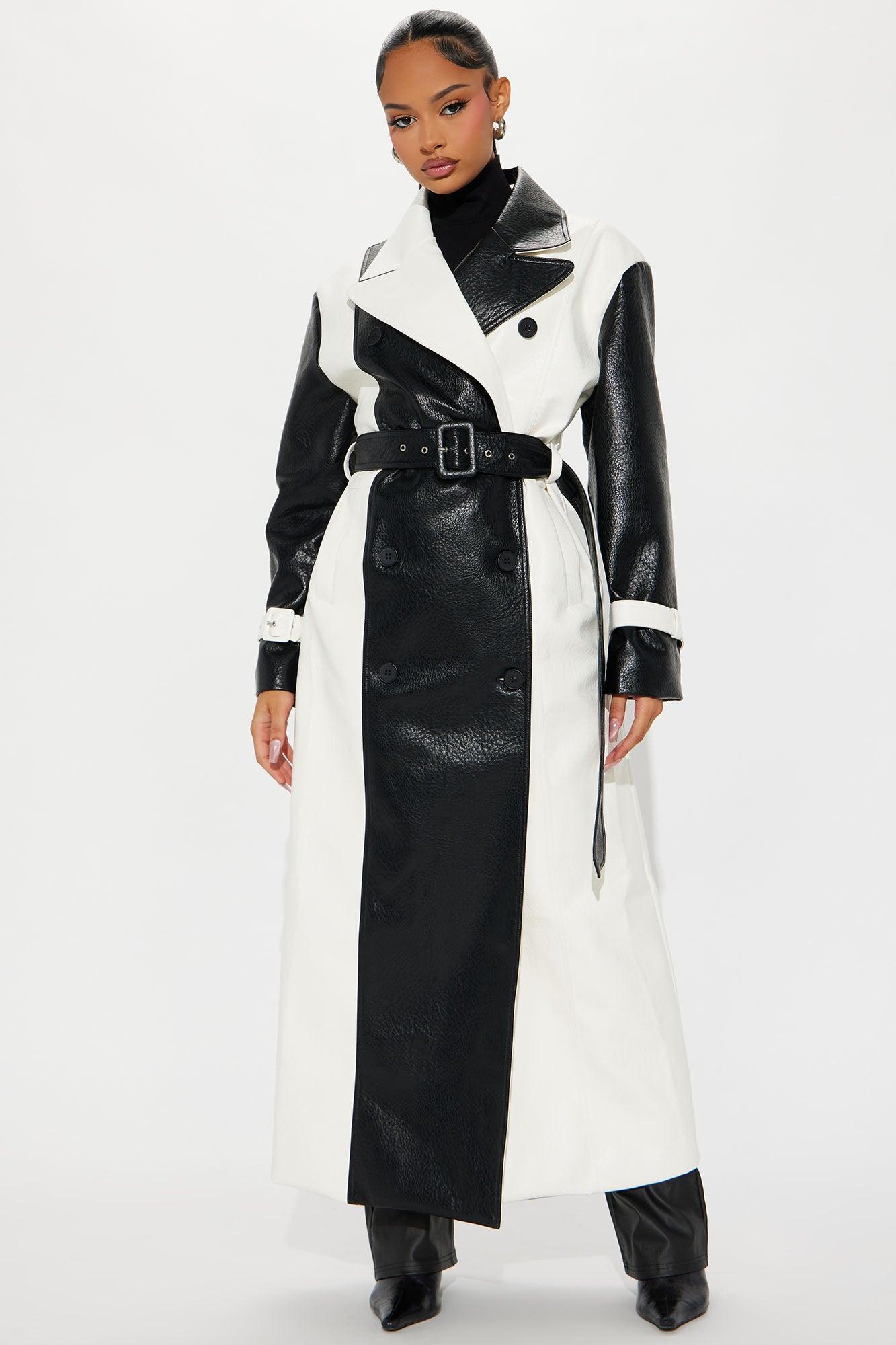 She's Got Charisma Faux Leather Trench - Black/White Product Image