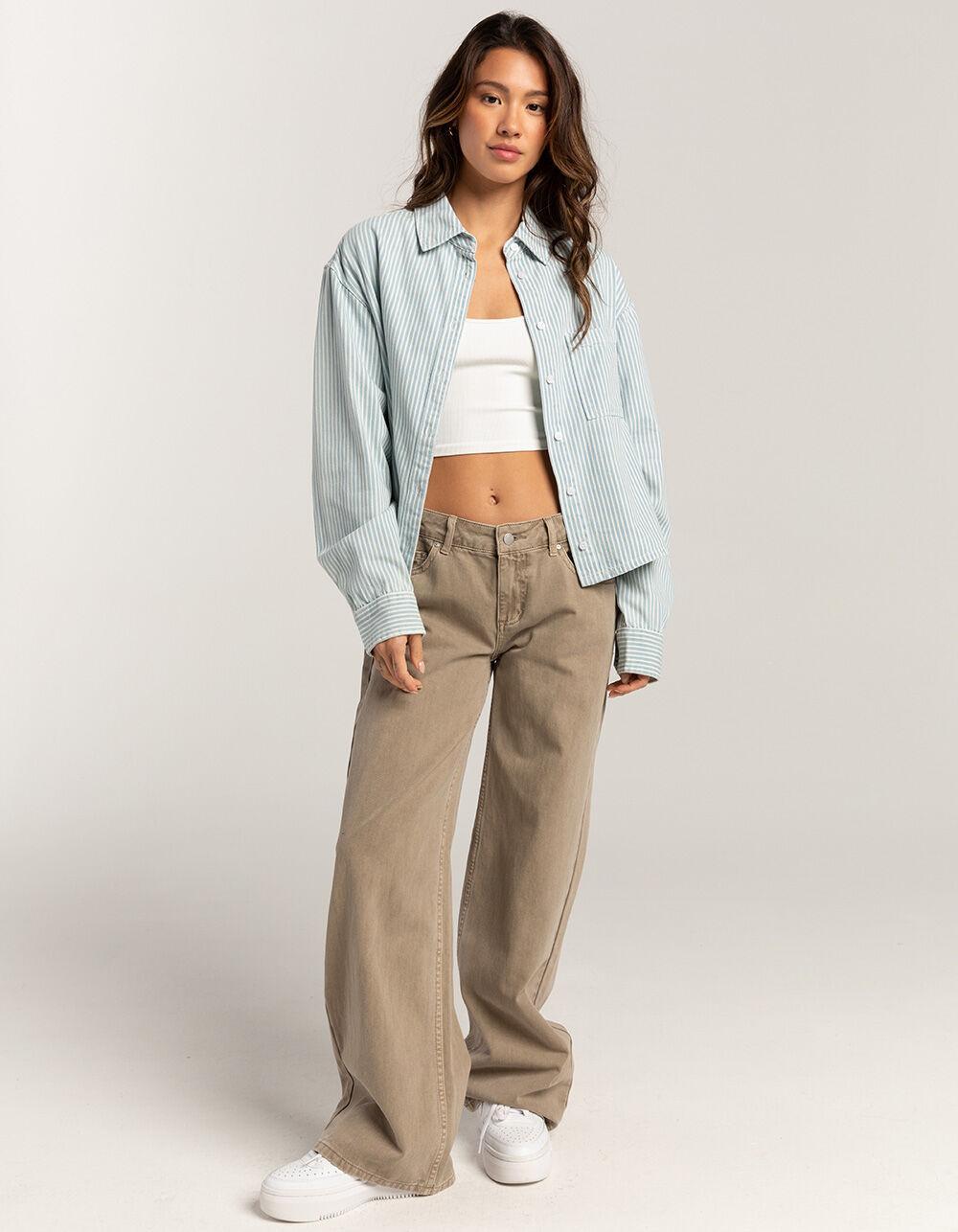 RSQ Womens Denim Stripe Crop Shirt - WHT/BLUE Product Image