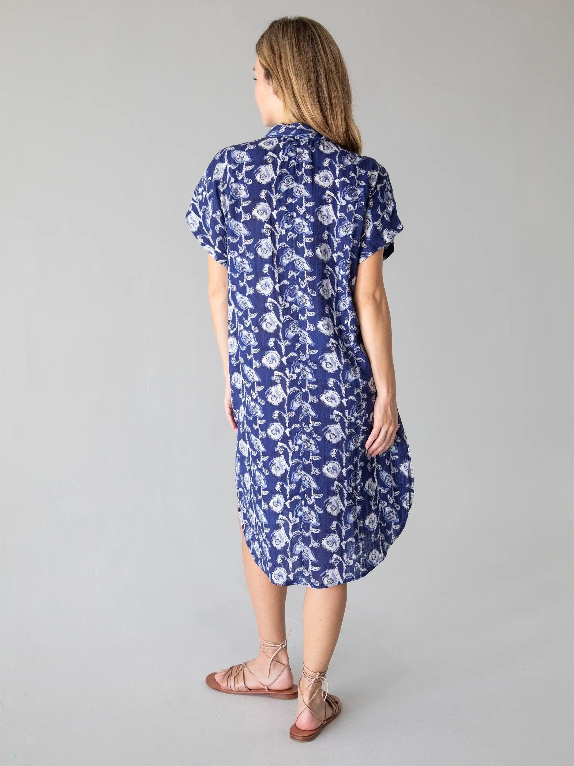 Take It Easy Cotton Gauze Midi Dress - Navy Cream Vines Product Image