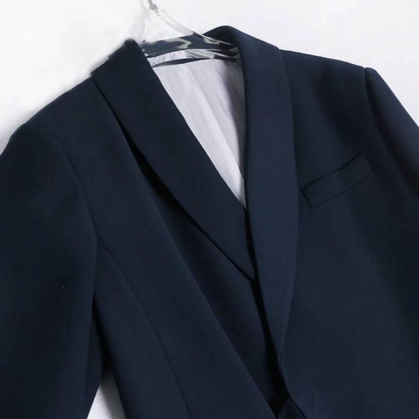Set: Asymmetrical Plain Blazer + Wide Leg Dress Pants Product Image