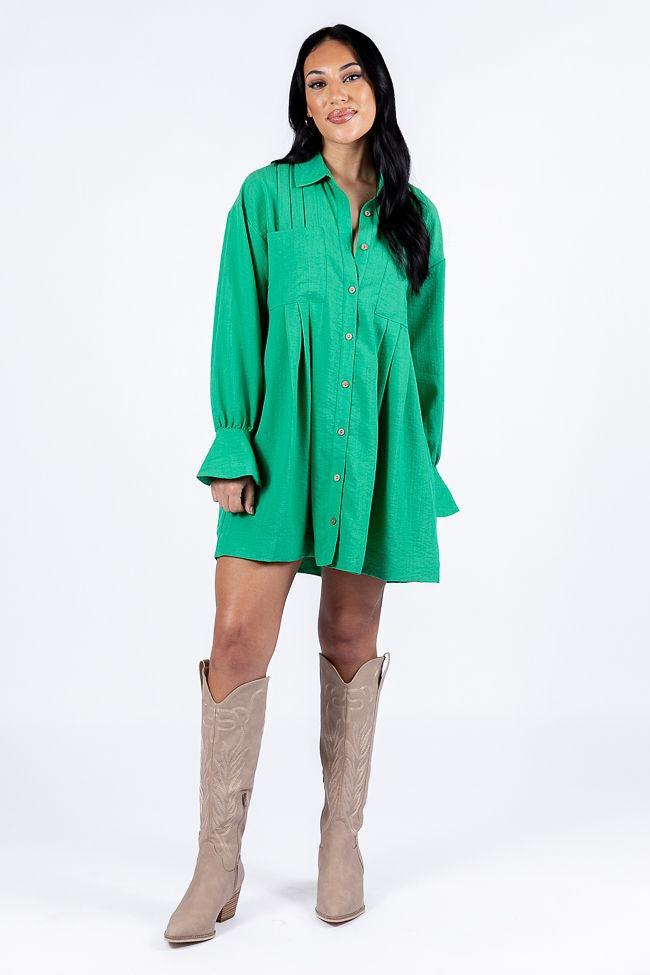 Write This Down Green Button Up Shirt Dress FINAL SALE Product Image