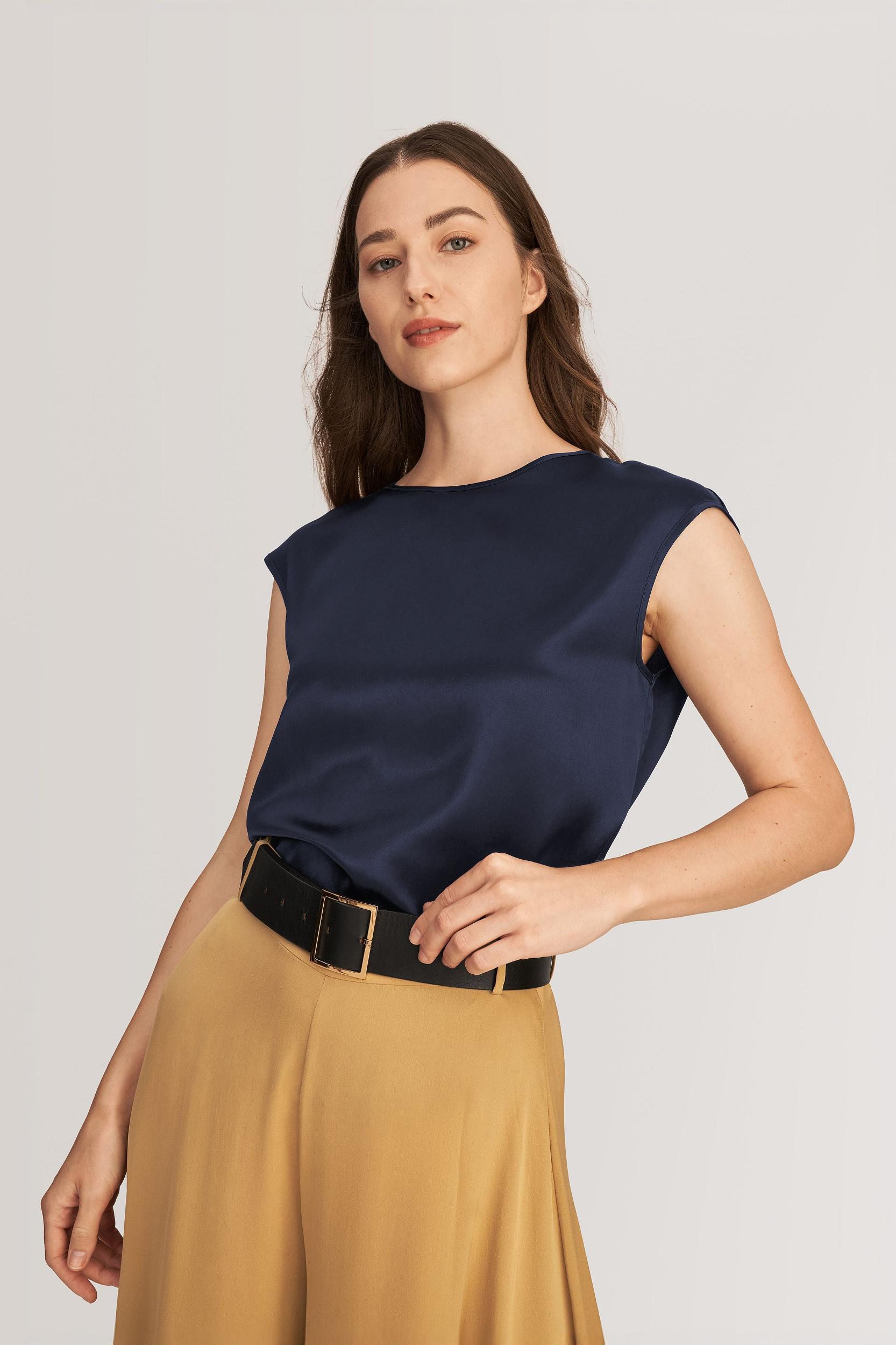 Basic Cap Sleeves Silk Tee Product Image