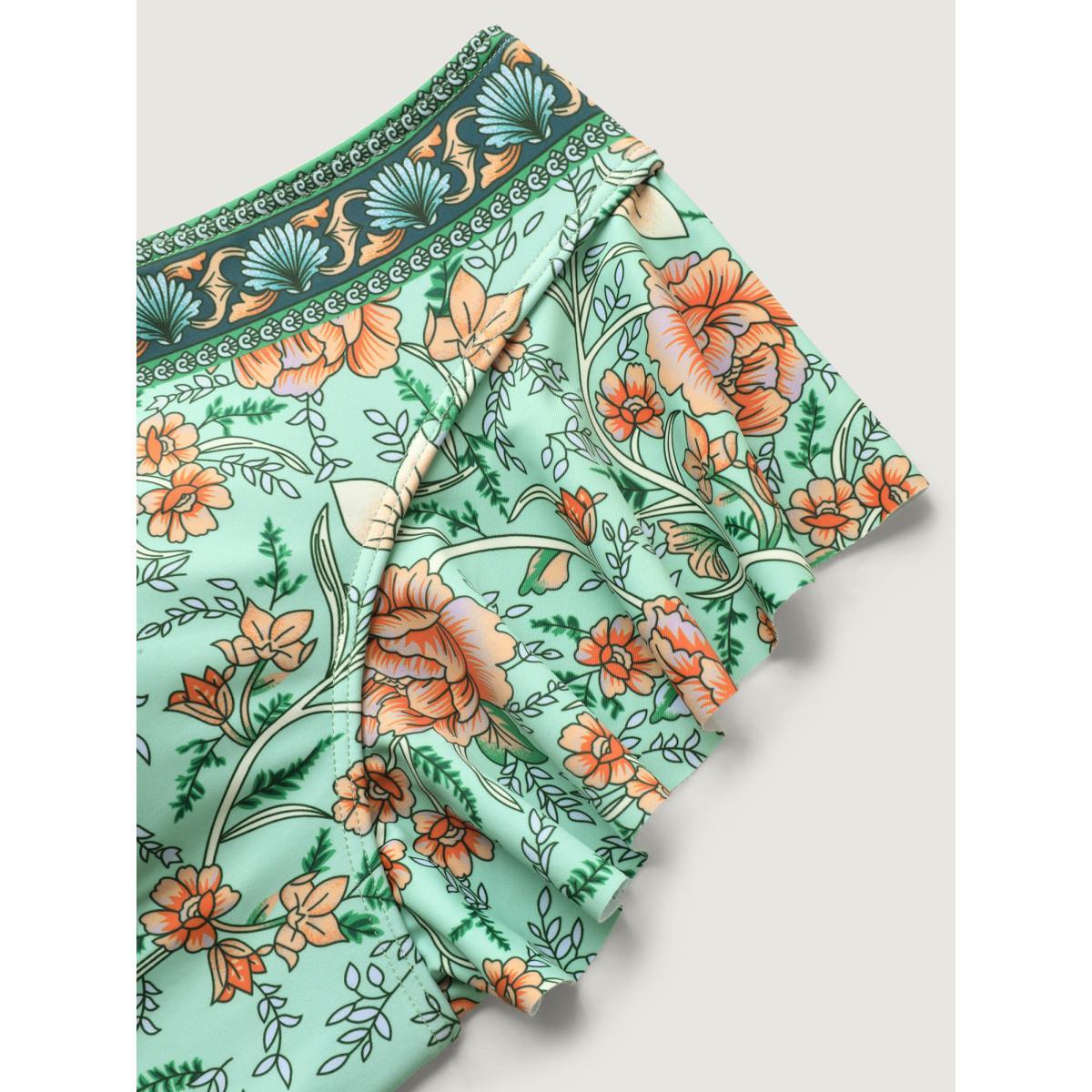 Plus Size Breezy Floral Print Ruffled Swim Top Women's Swimwear Mint Beach Ruffles High stretch Skinny Overlap Collar Curve Swim Tops BloomChic 28/5X Product Image