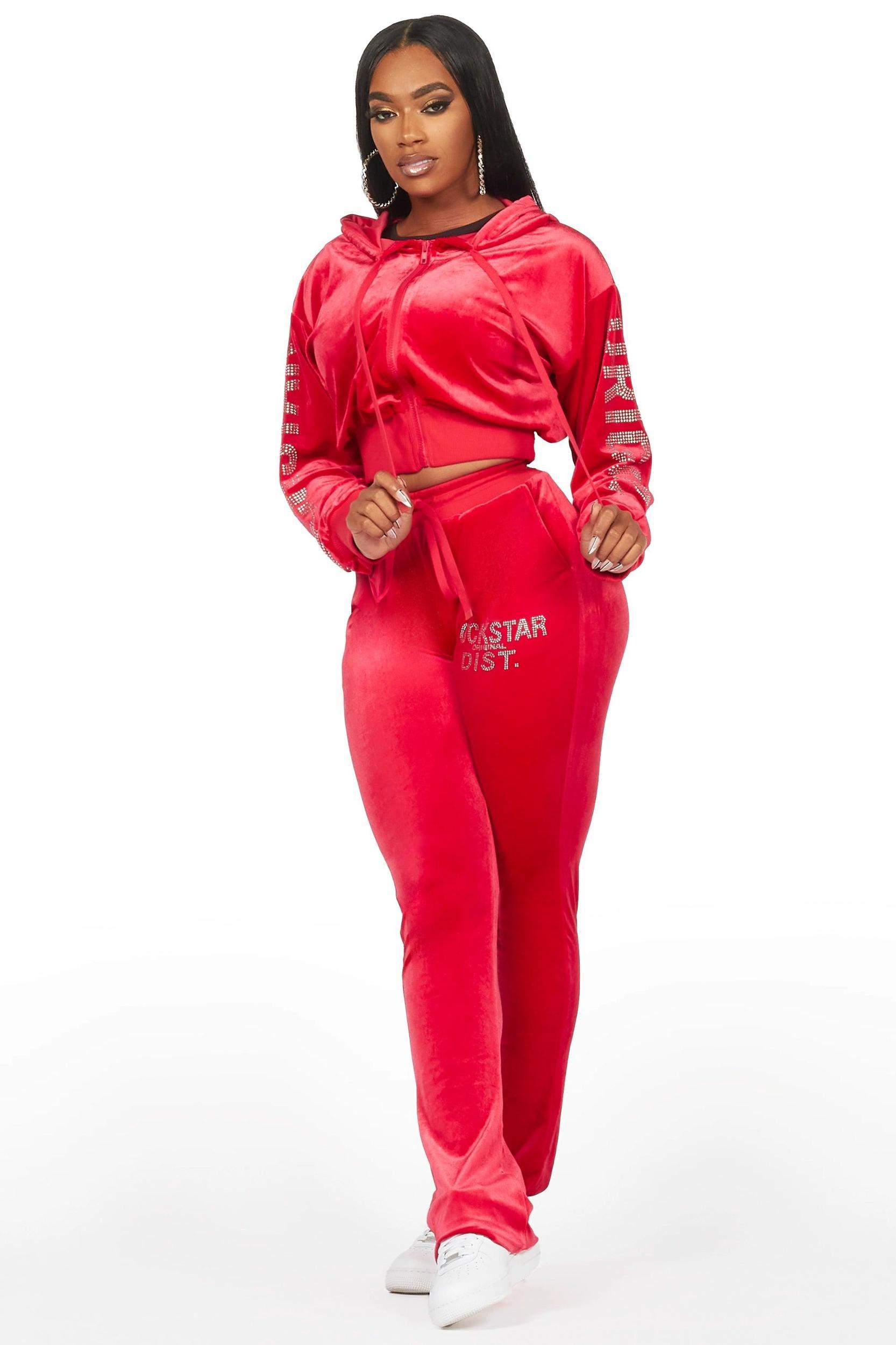 Shakura Red Stacked Velour Trackset Female Product Image