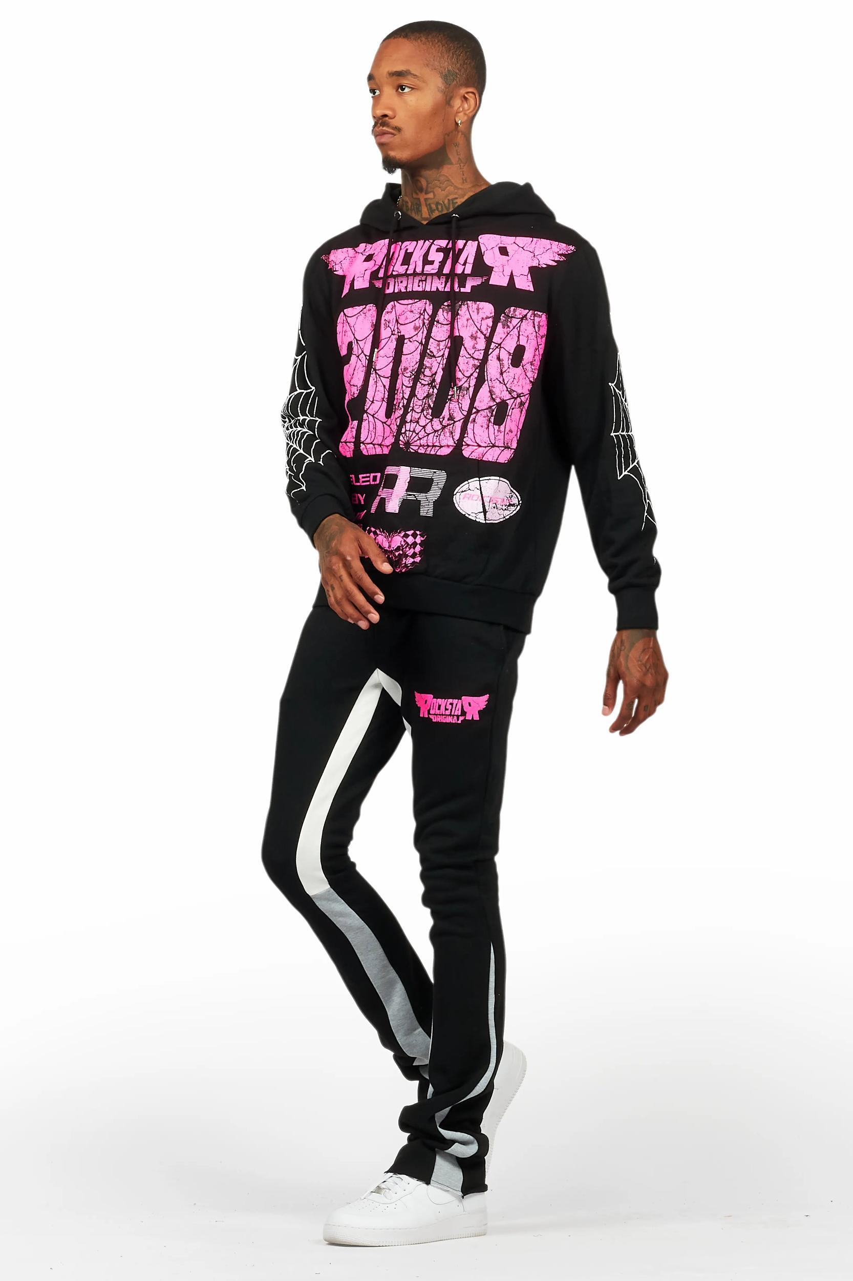 For Pinks Black Hoodie/Stack Flare Track Pant Set Male Product Image