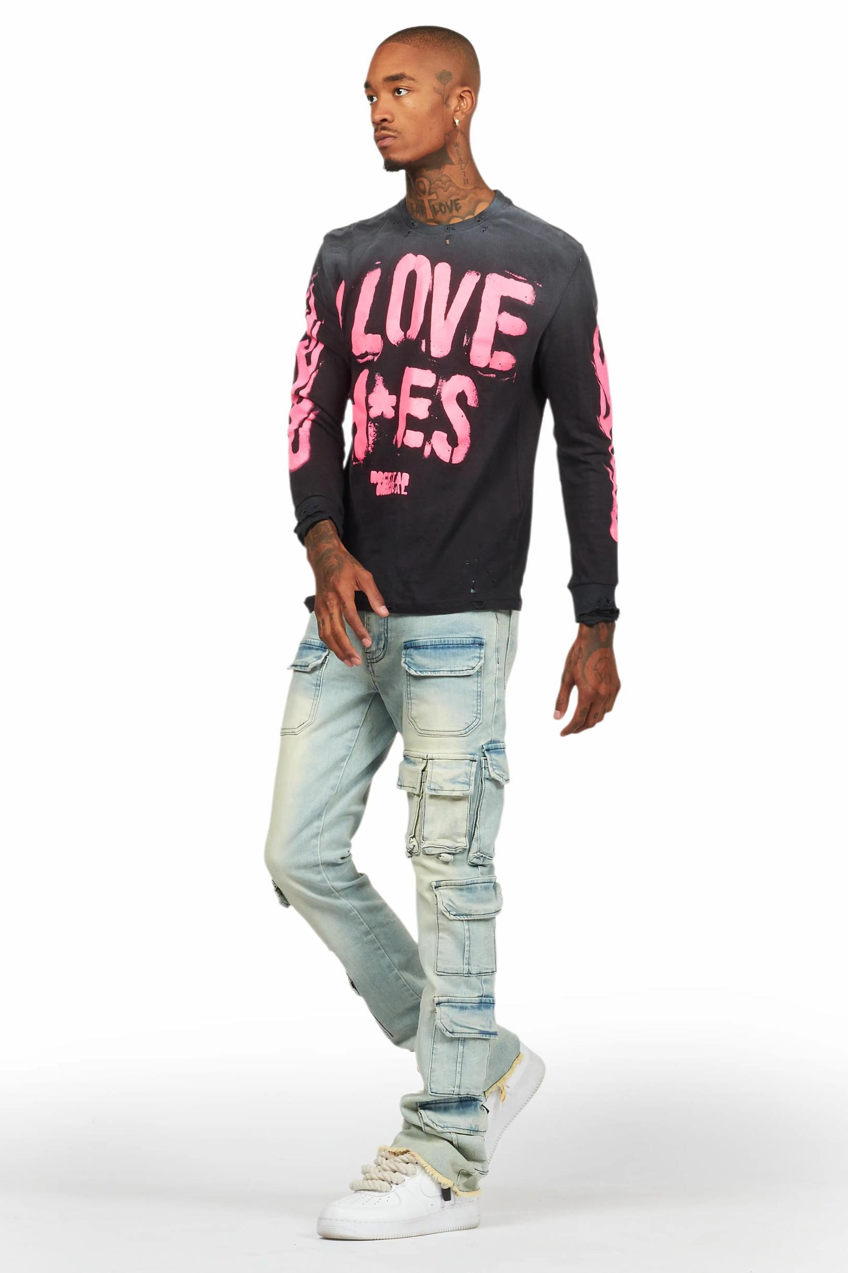 Valery Blue Stacked Flared Cargo Jean Male Product Image