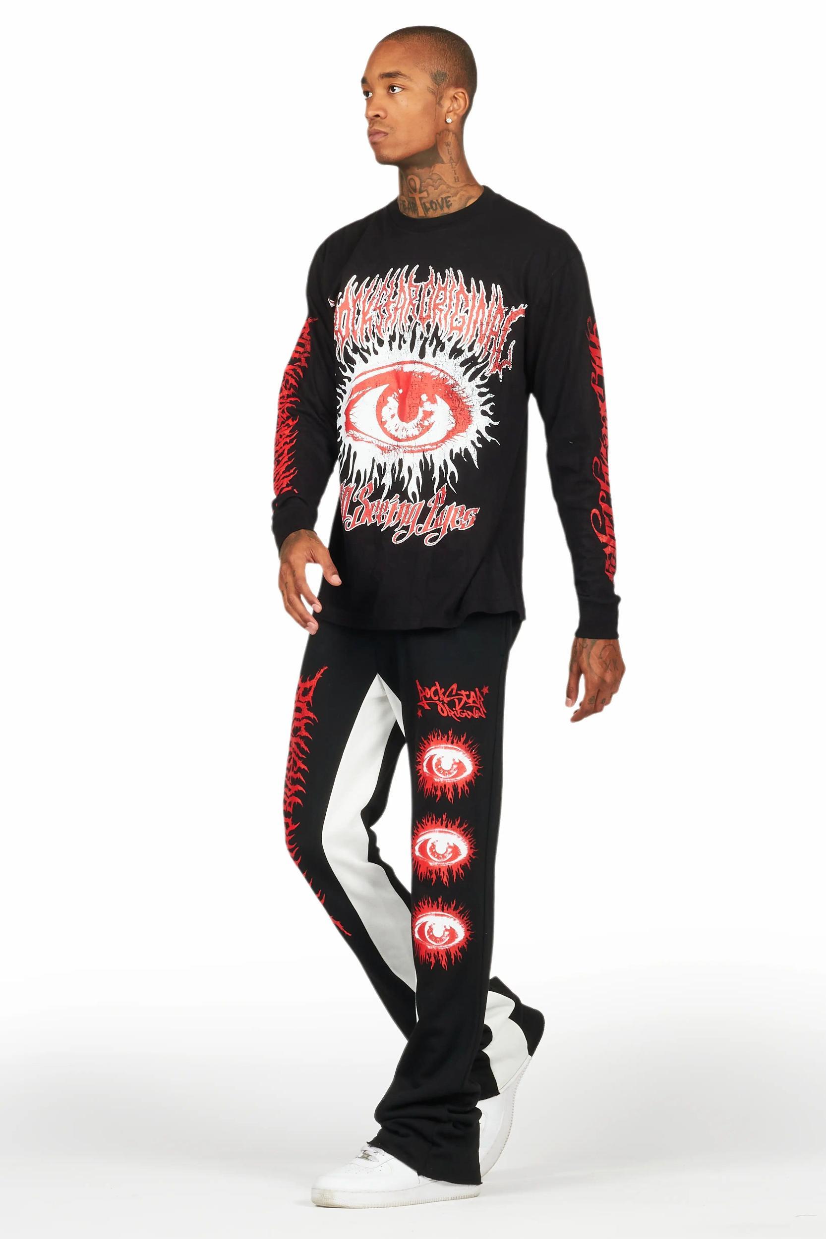 All Seeing Eyes Black/Red Long Sleeve T-Shirt/Baggy Pant Set Male Product Image