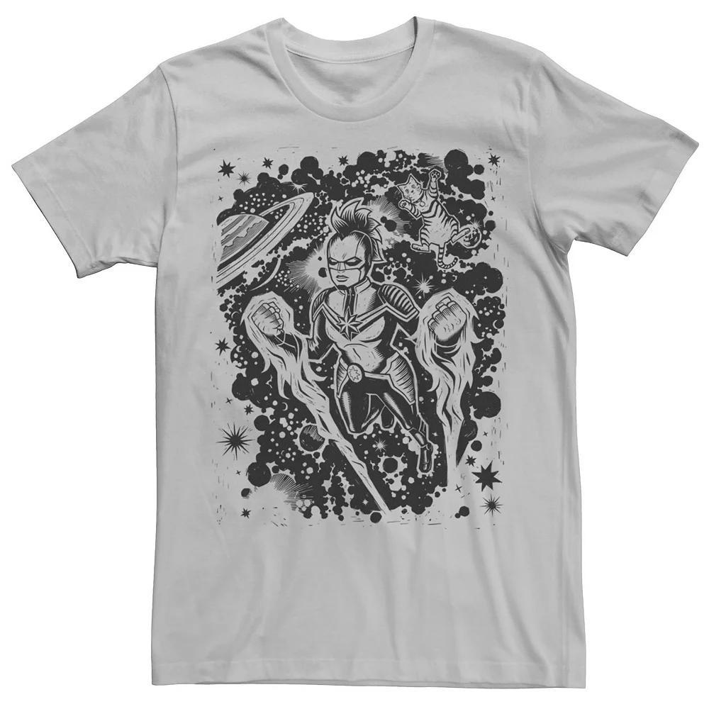 Men's Marvel Captain Marvel Woodcut Portrait Tee, Size: 3XL, Silver Product Image