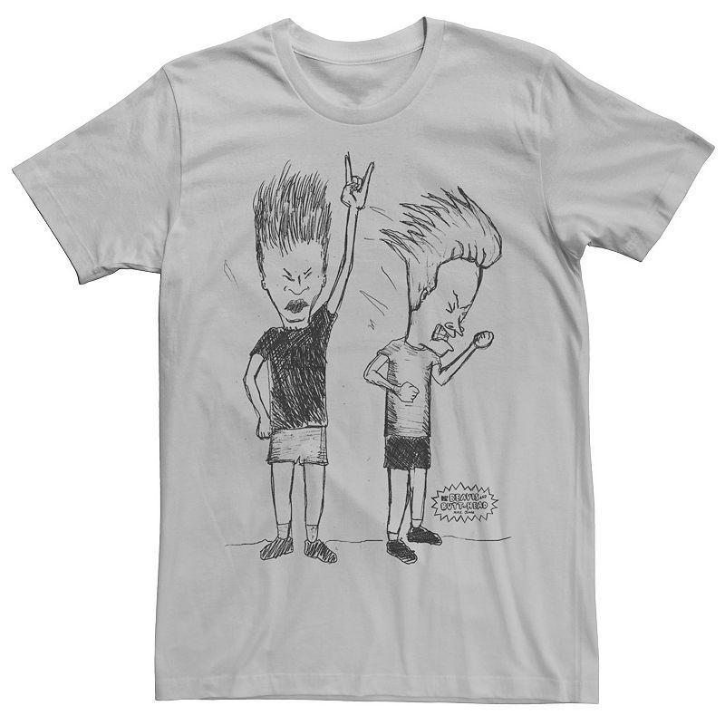 Men's Beavis And Butthead Rock Out Sketch Tee, Size: Medium, Silver Product Image