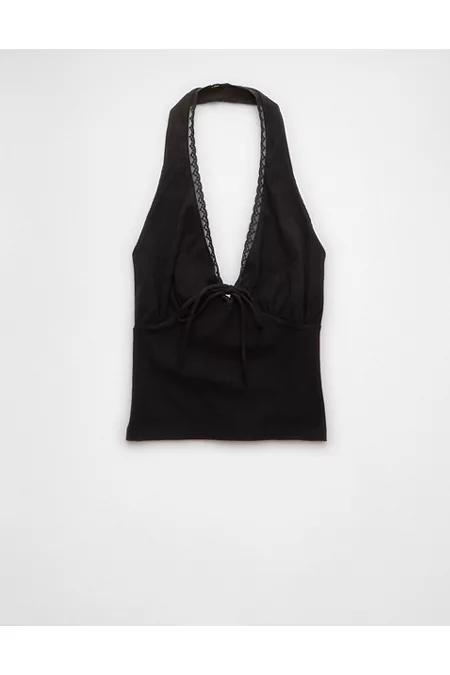 AE Tie Front Halter Crop Top Women's Product Image