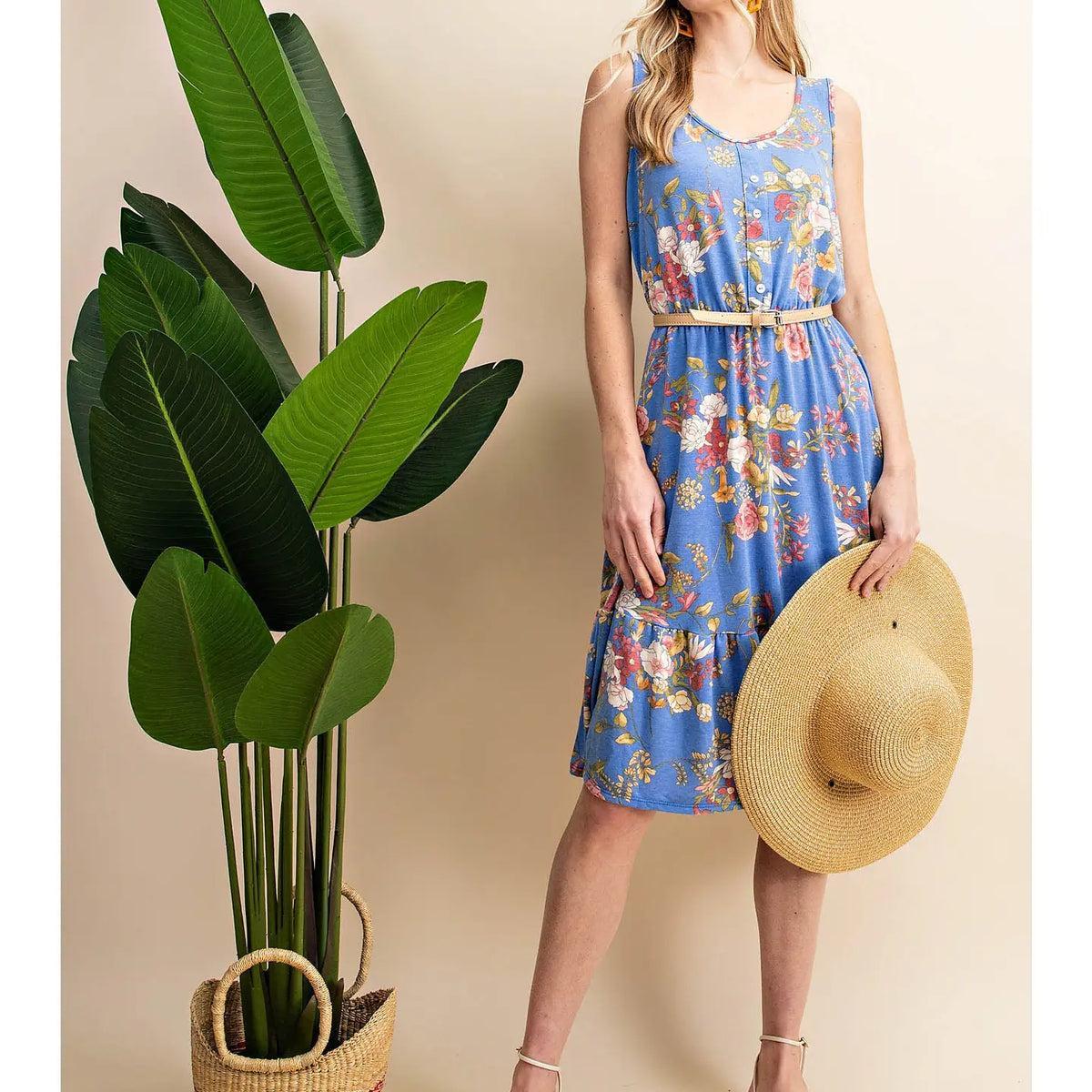 Sleeveless Floral Ruffled Bottom Midi Dress Female Product Image