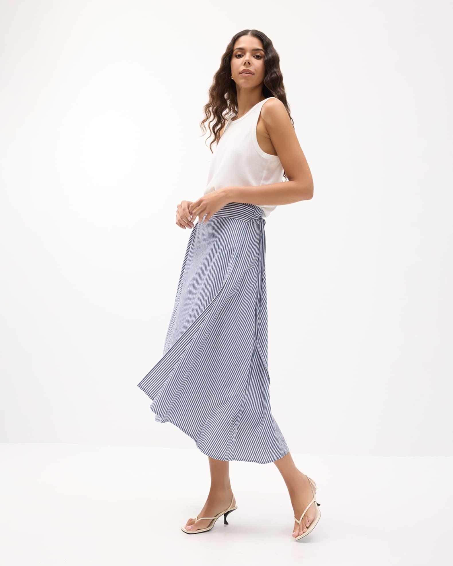 Marsala Striped Organic Cotton Midi Skirt Product Image
