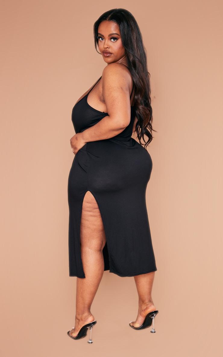 Plus Black Jersey Split Midi Dress Product Image